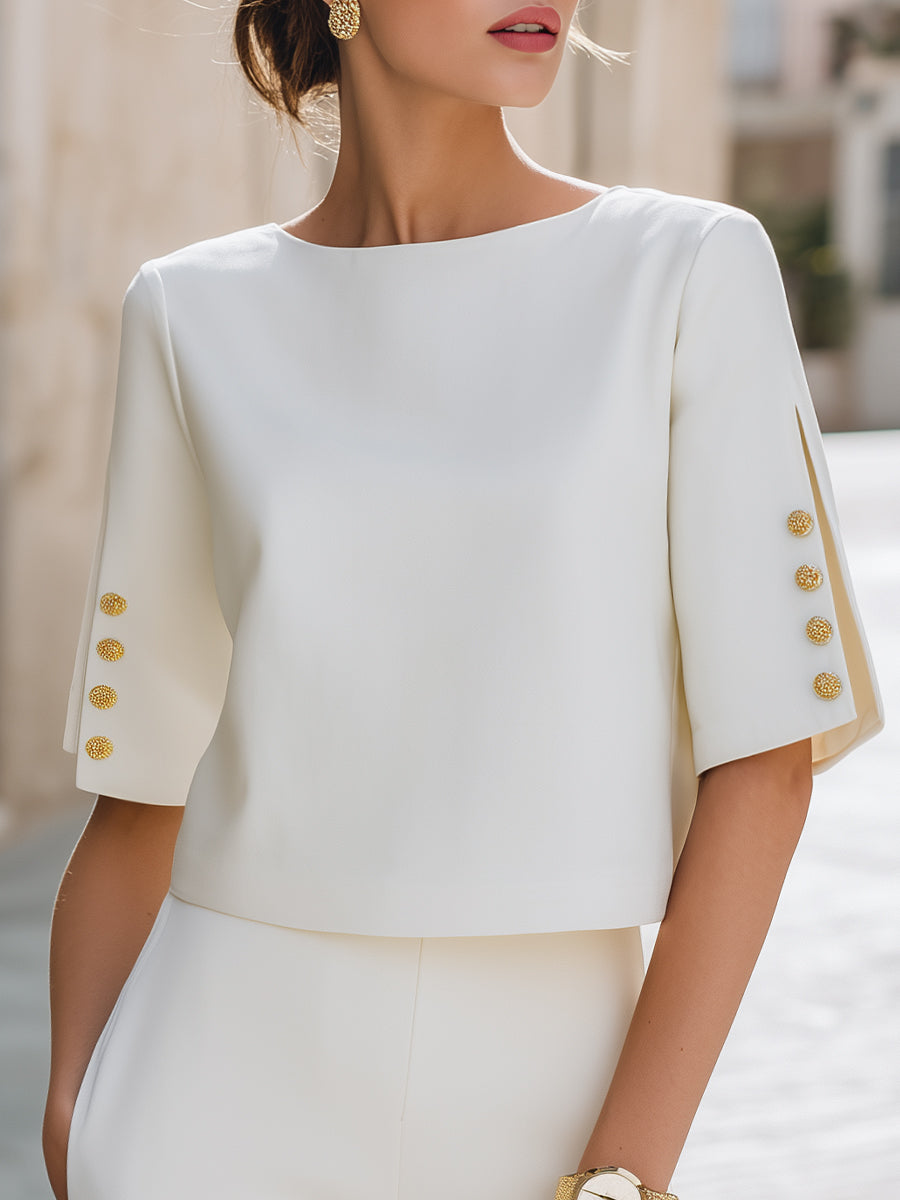 Léon Varel Button Detail Split Sleeve Elegant Top