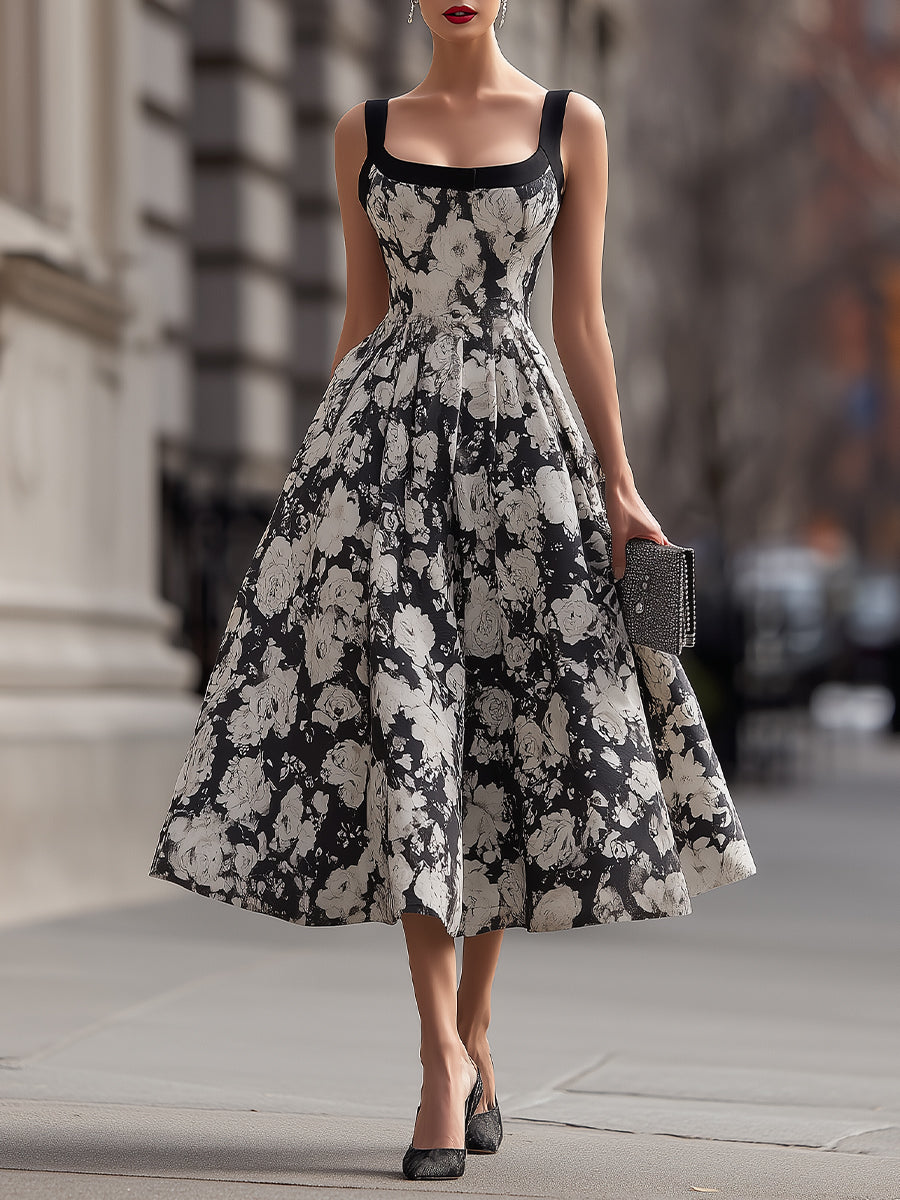 Léon Varel Square Neck Floral A-Line Maxi Dress