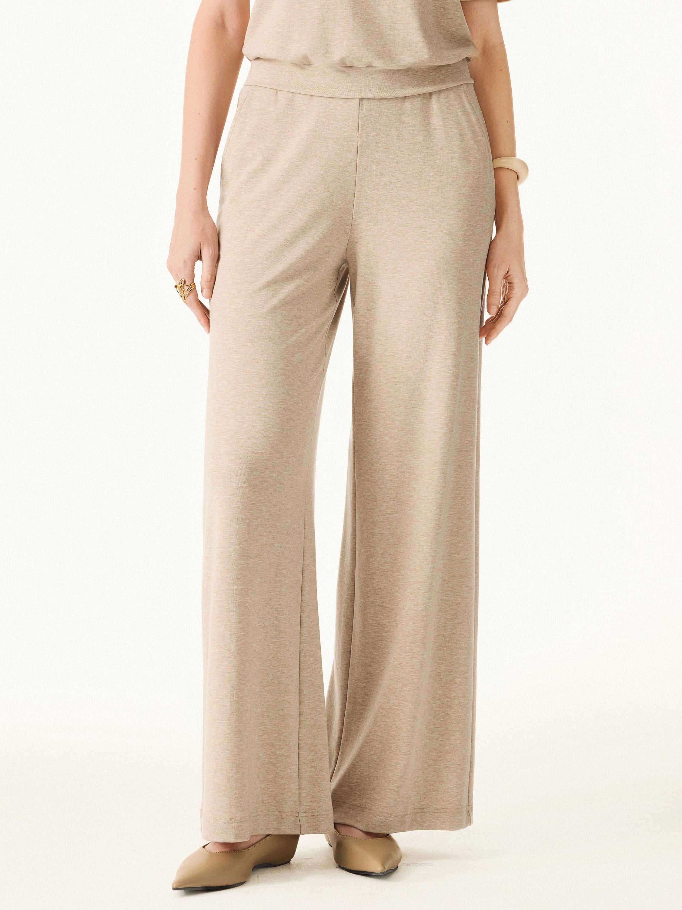 Lyocell Wool Mid Rise Wide Leg Pull-on Pant with Pockets