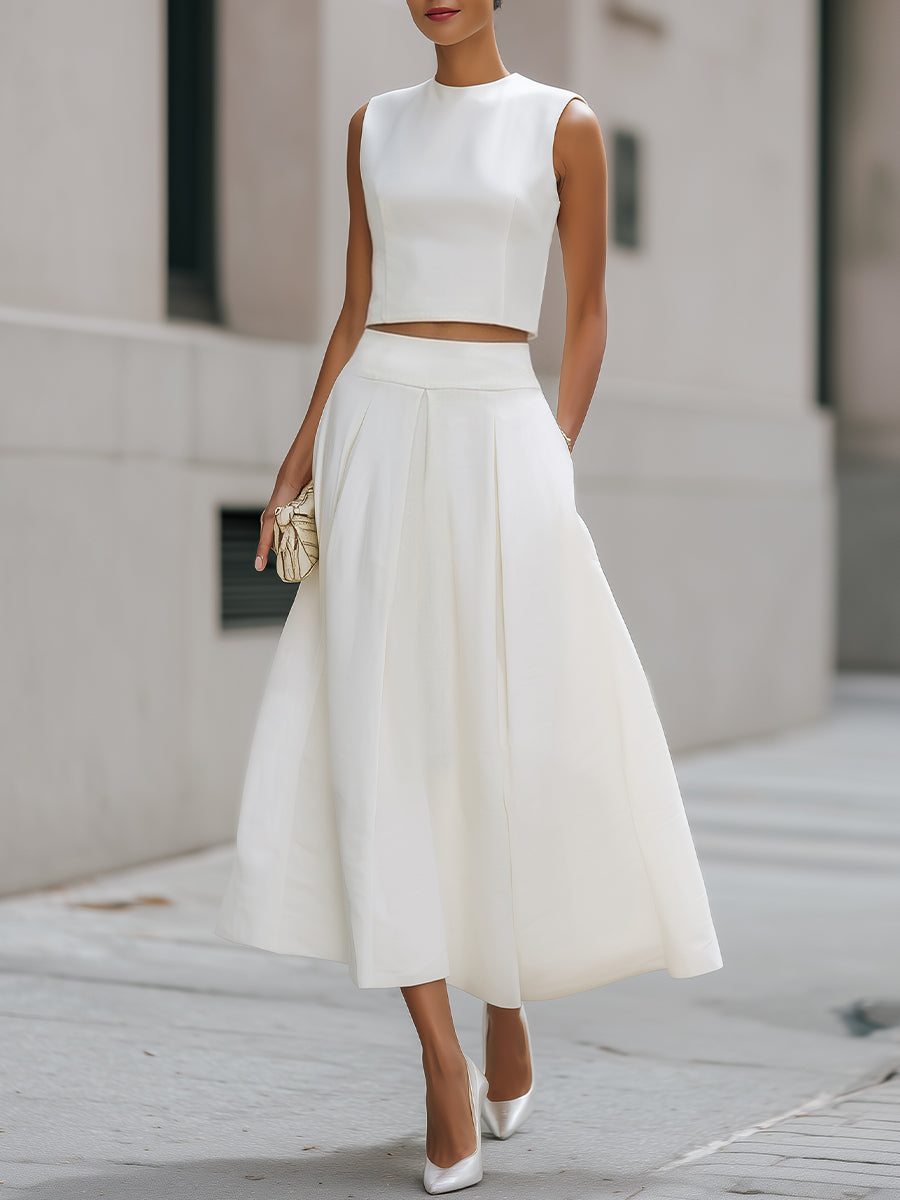 Léon Varel Sleeveless Cropped Top And Pleated Midi Skirt Set