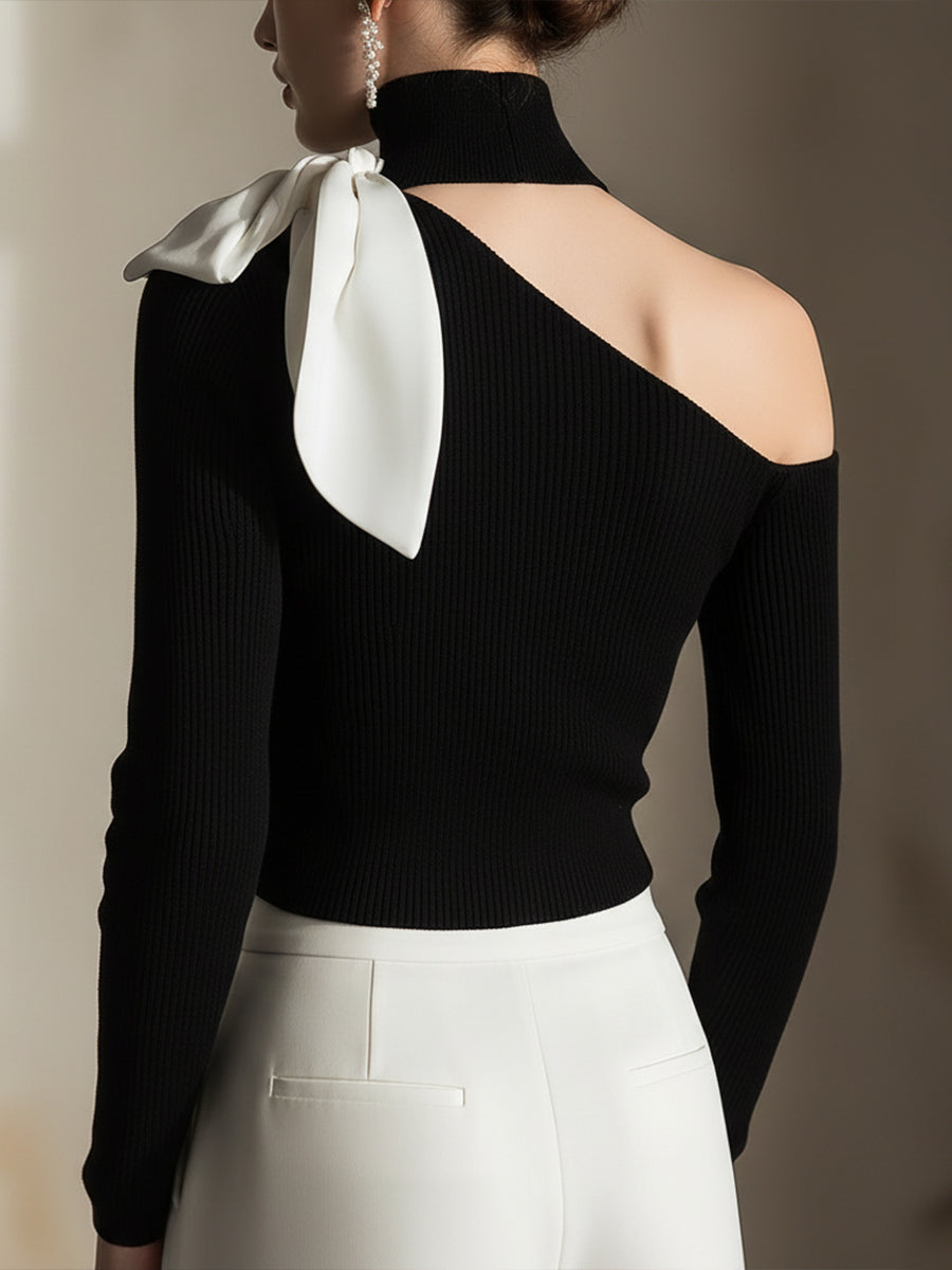 Léon Varel One-Shoulder Knit Top With Contrast Bow Detail