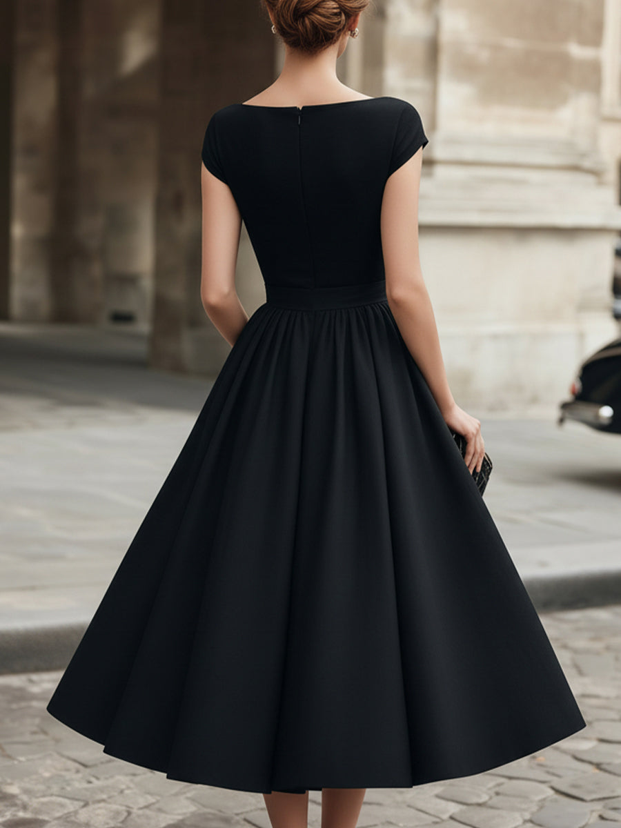 Léon Varel Cap-Sleeve Bow-Waist Midi Dress