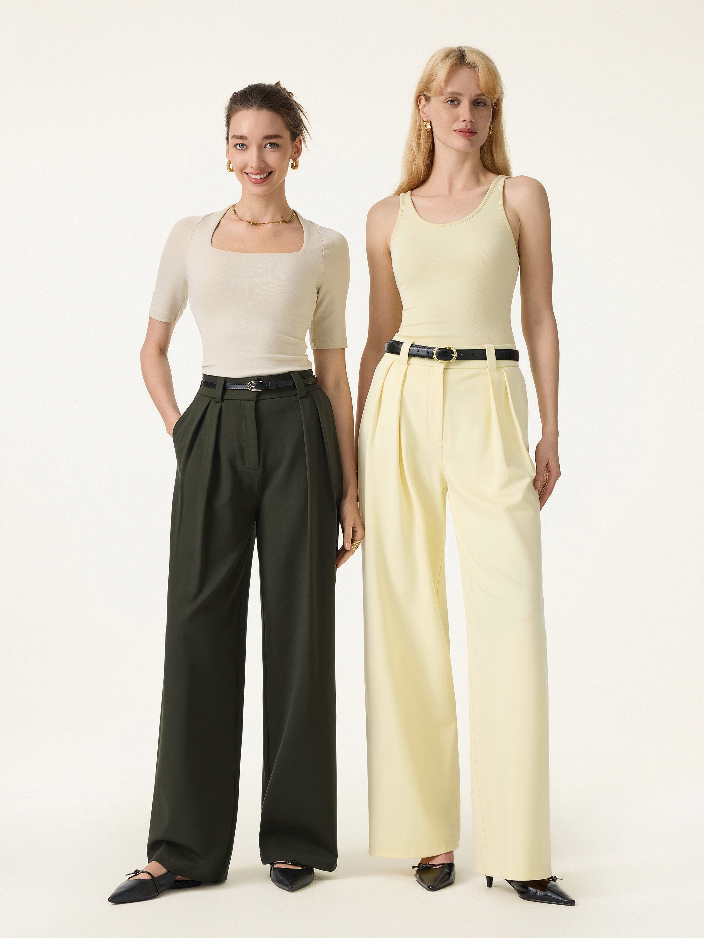 4-Way Stretch Drapey Mid Rise Wide Leg Work Pant