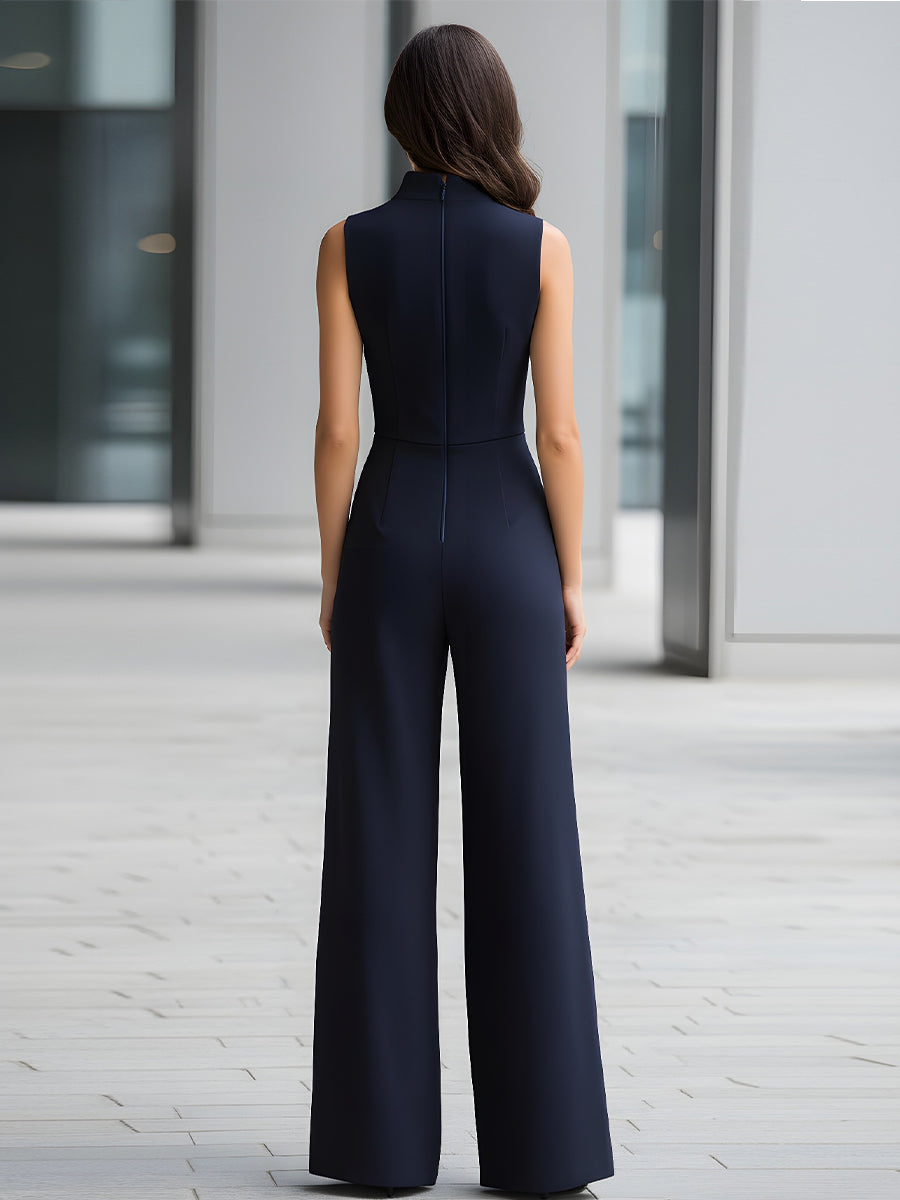 Léon Varel Navy Sleeveless Plunge-Neck Wide-Leg Jumpsuit
