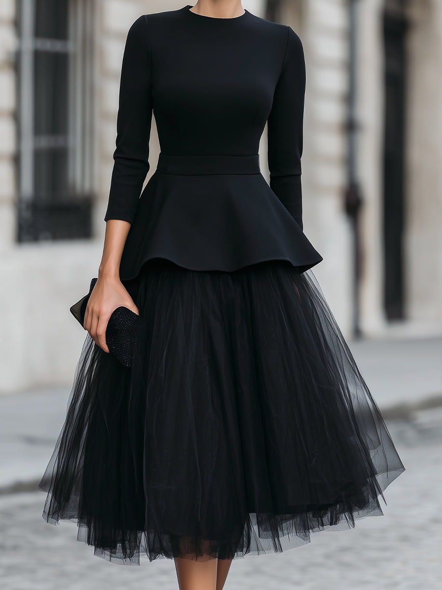 Léon Varel Structured Peplum Top and Layered Midi Skirt Set