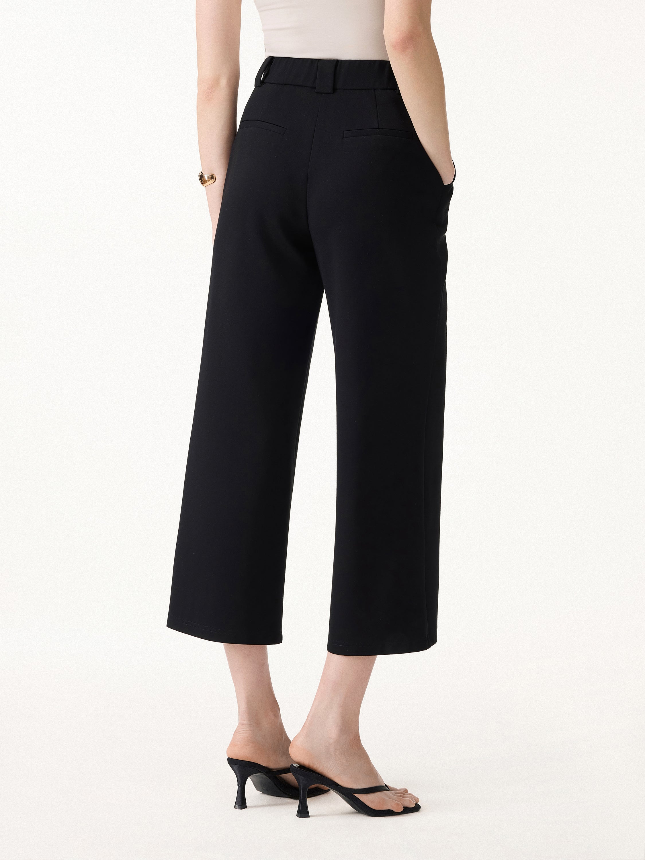 Stretch Ponte Cropped Wide Leg Trousers