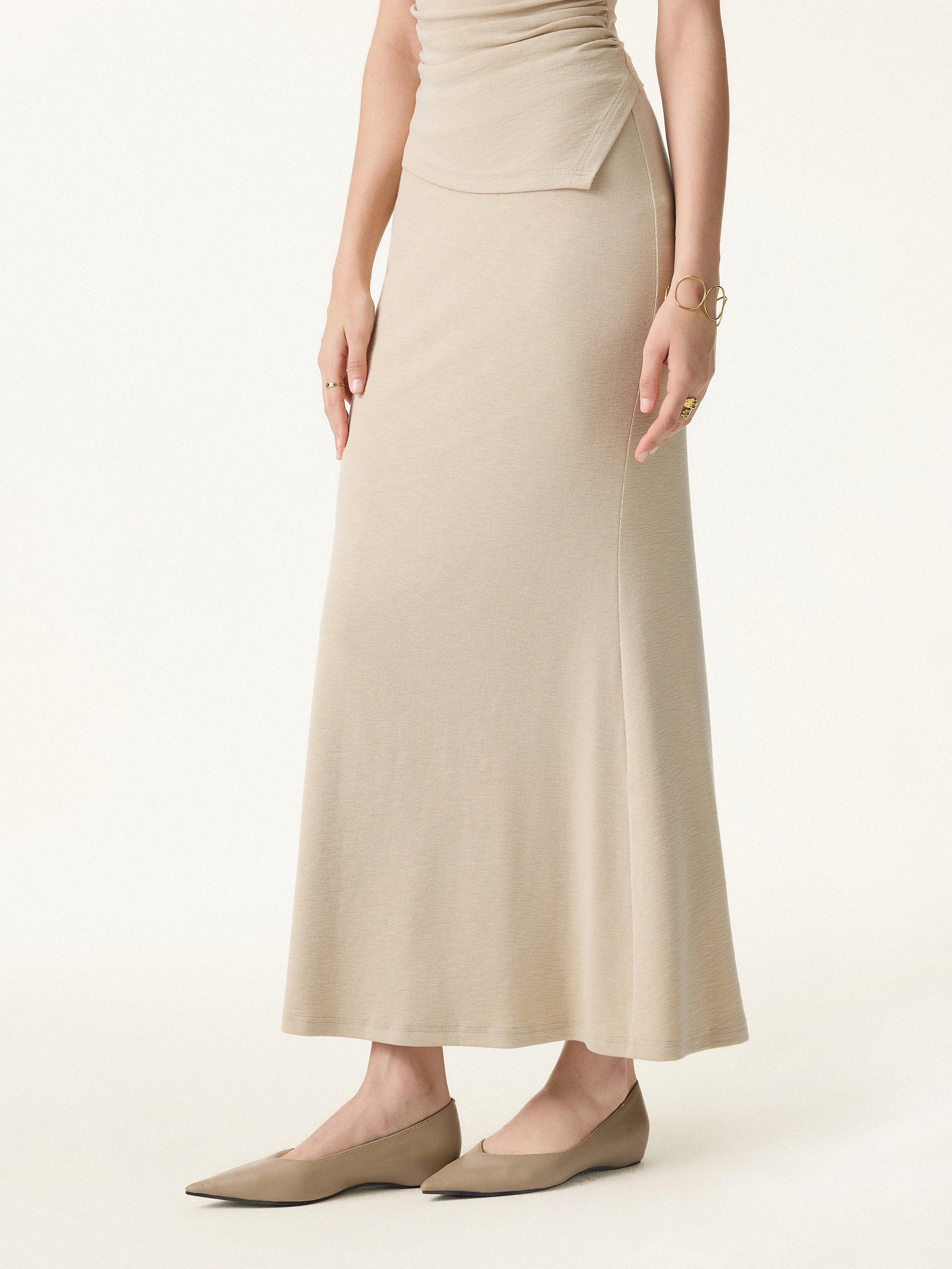 Matte Smooth Drapey Mermaid Flare Maxi Skirt