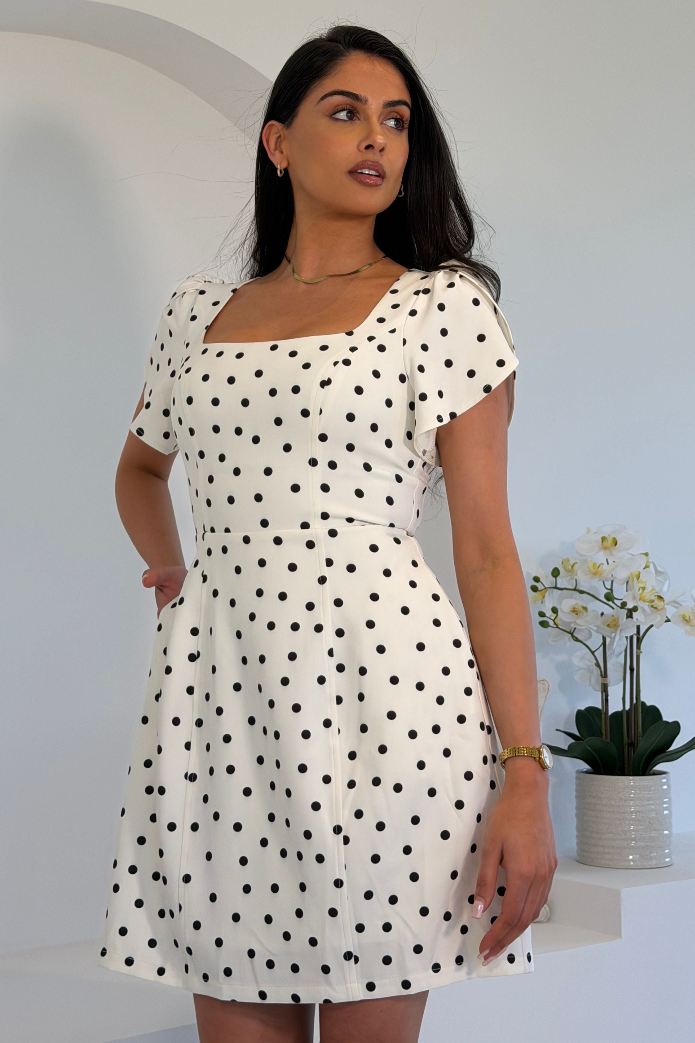 Reeve Square Neck Mini Dress Polka Dot