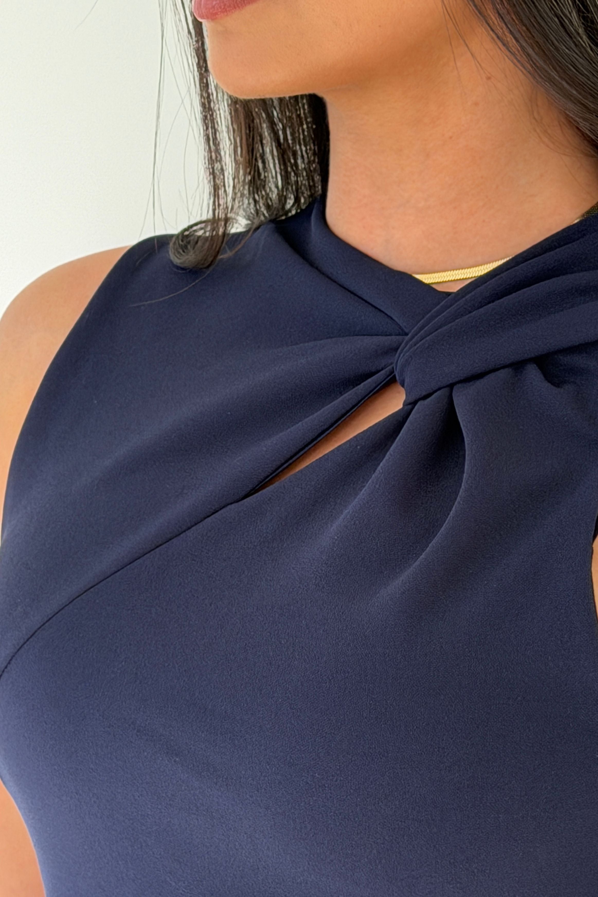 Anastasia Knot Detail Midi Dress Navy