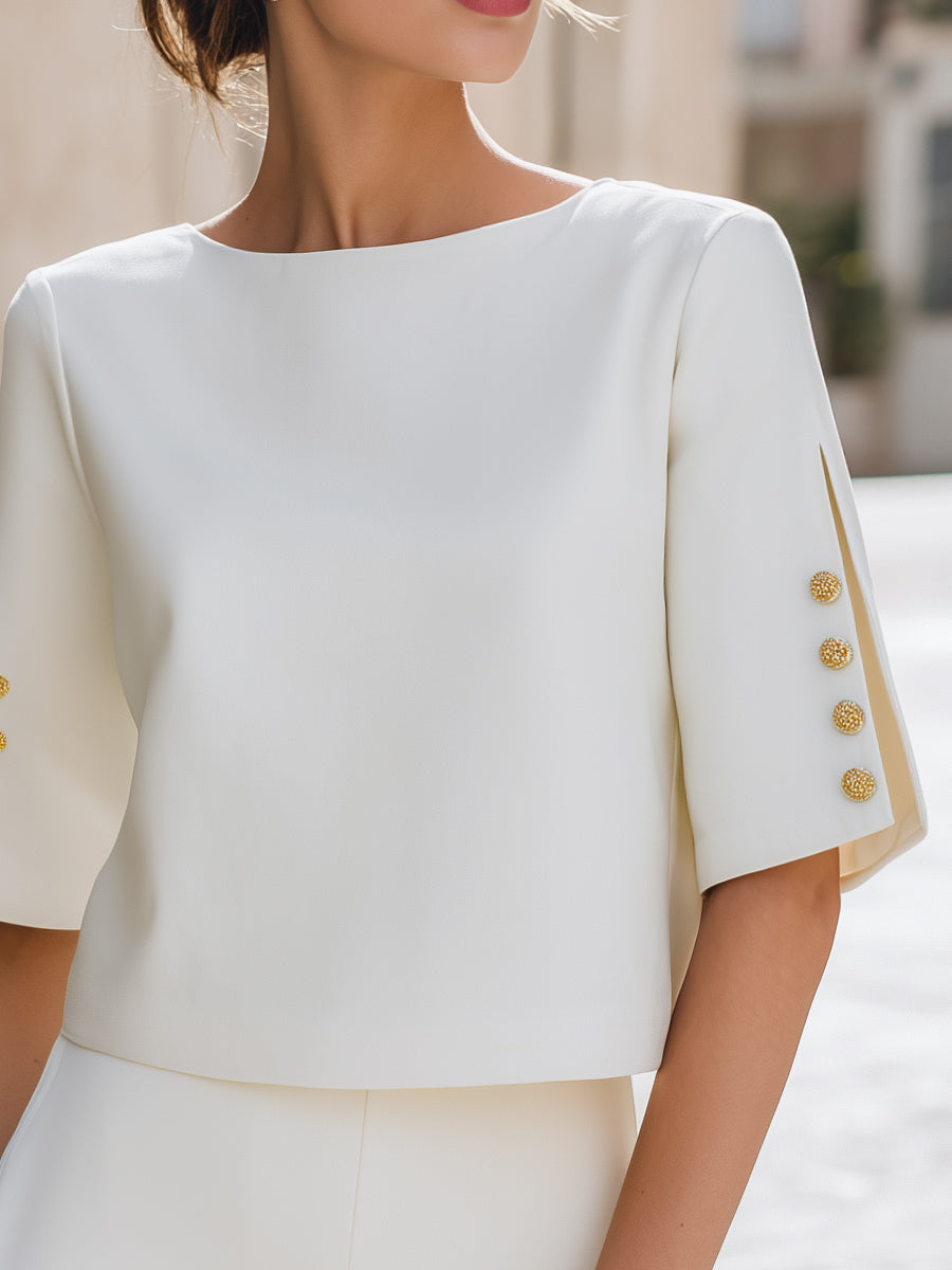 Léon Varel Button Detail Split Sleeve Elegant Top