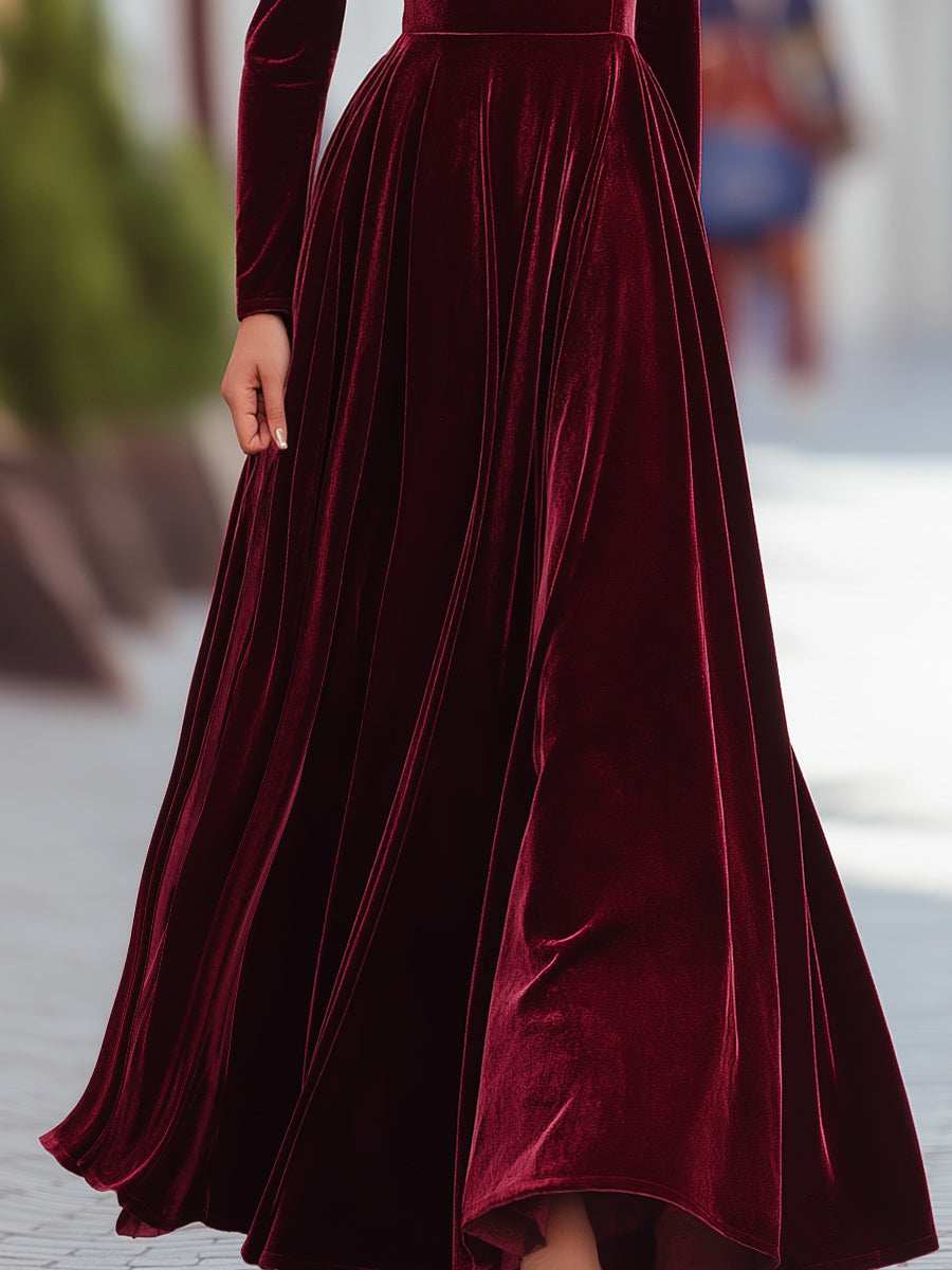 Léon Varel Burgundy Velvet Long-Sleeve Gown