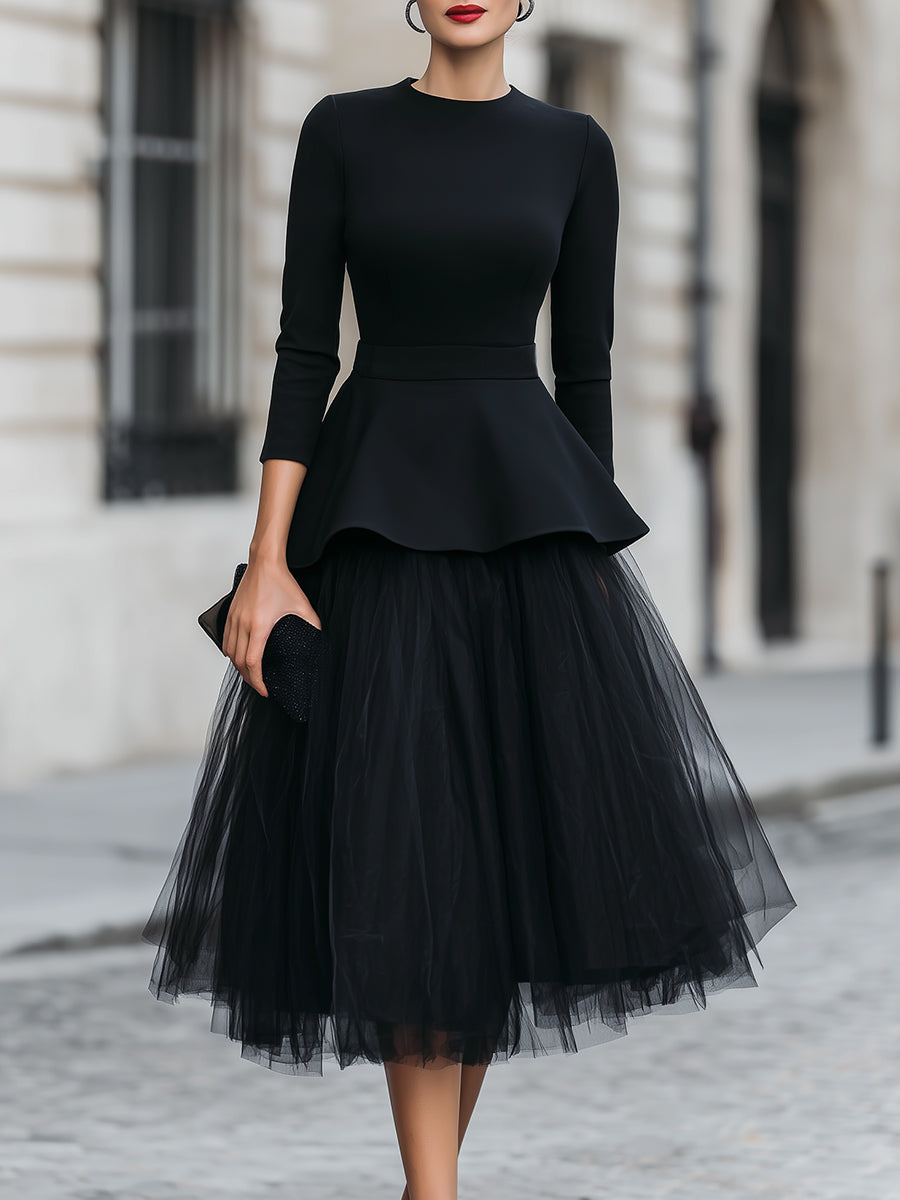 Léon Varel Structured Peplum Top and Layered Midi Skirt Set