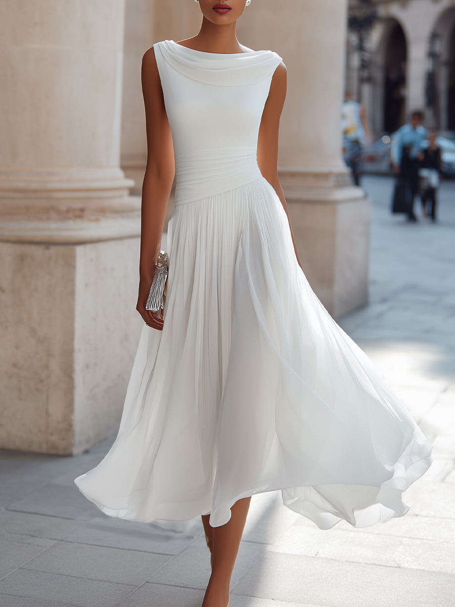 Léon Varel Draped Neck Sleeveless Pleated Midi Dress