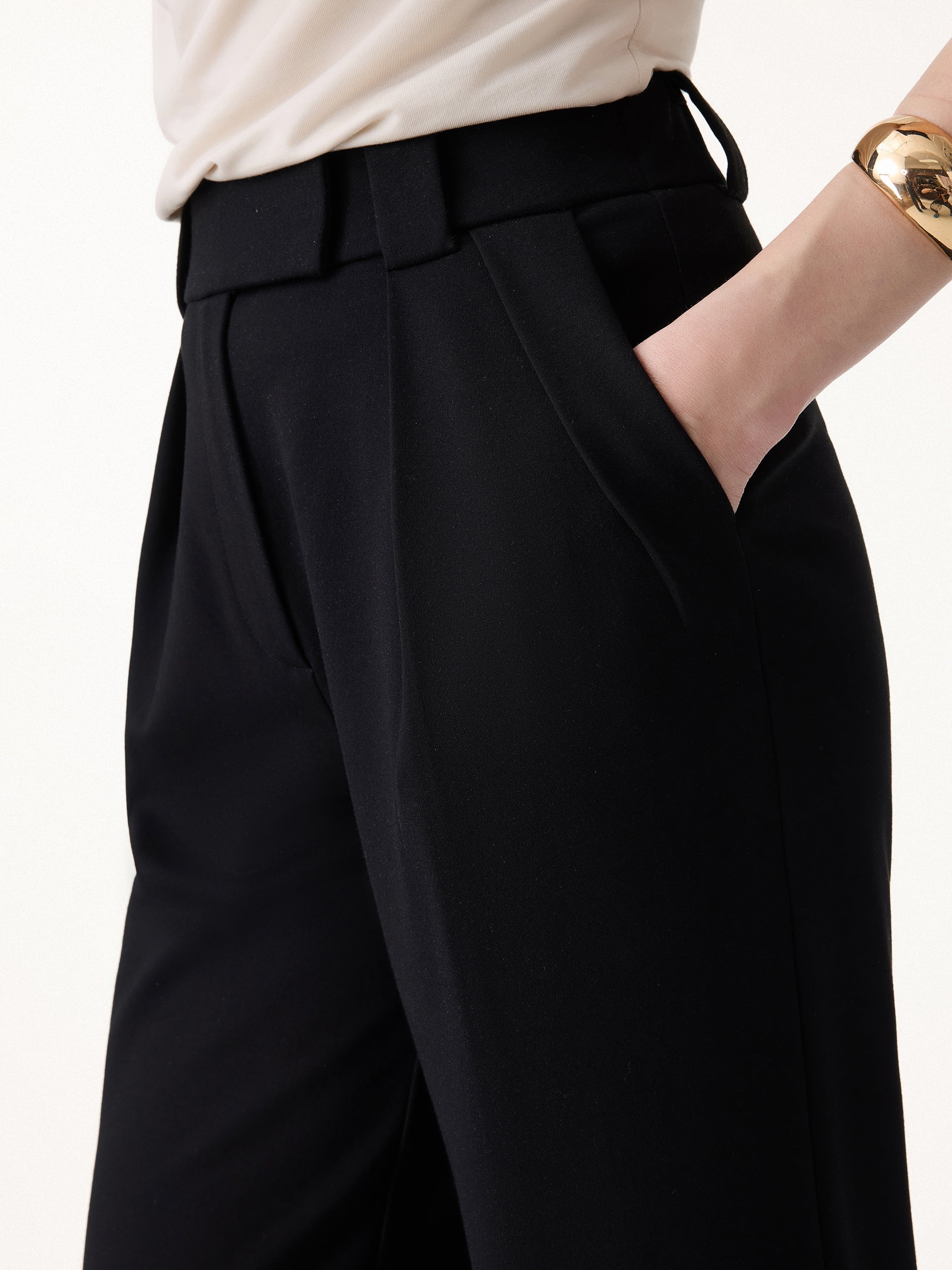 Stretch Ponte Cropped Wide Leg Trousers