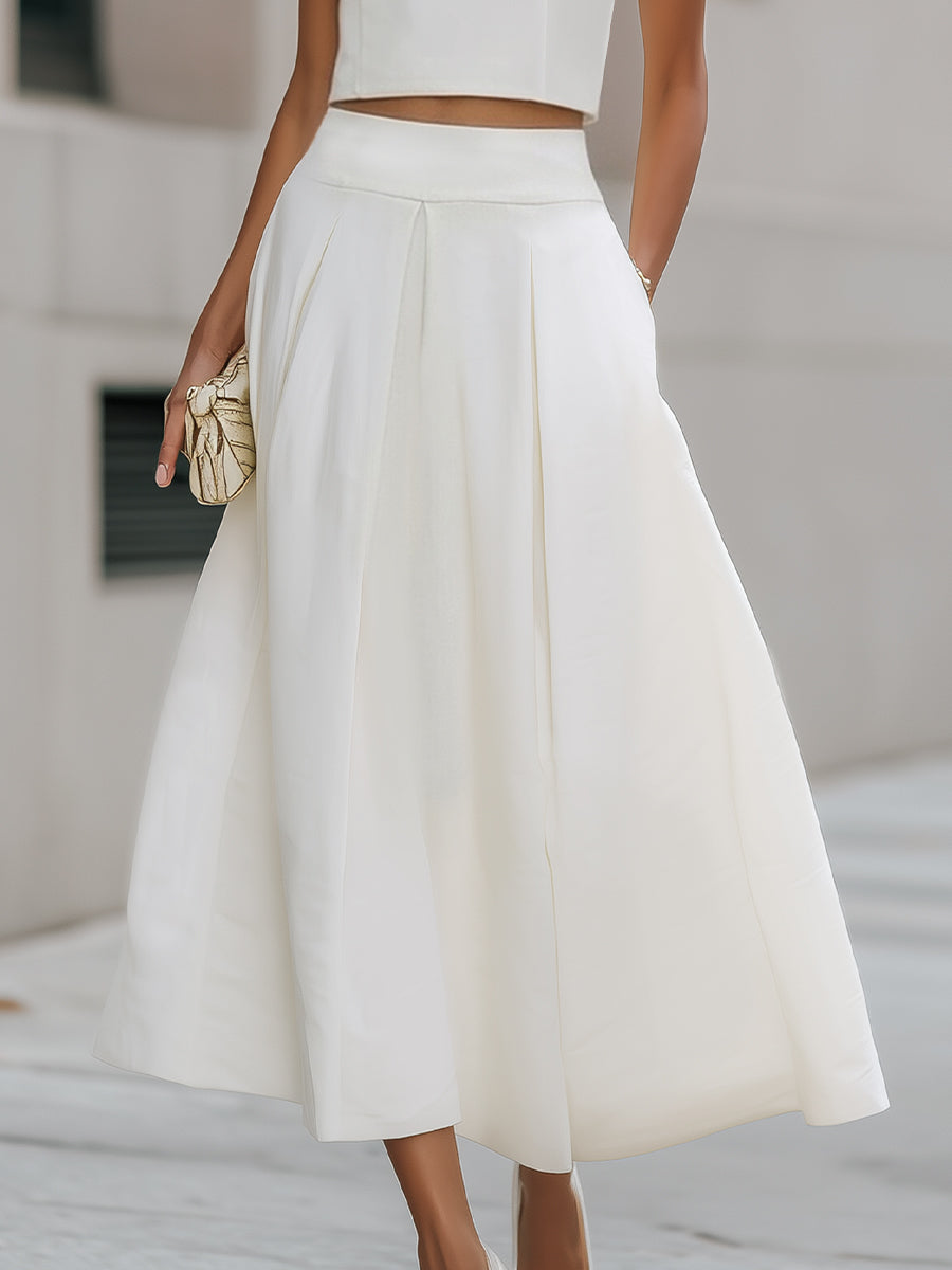 Léon Varel Sleeveless Cropped Top And Pleated Midi Skirt Set