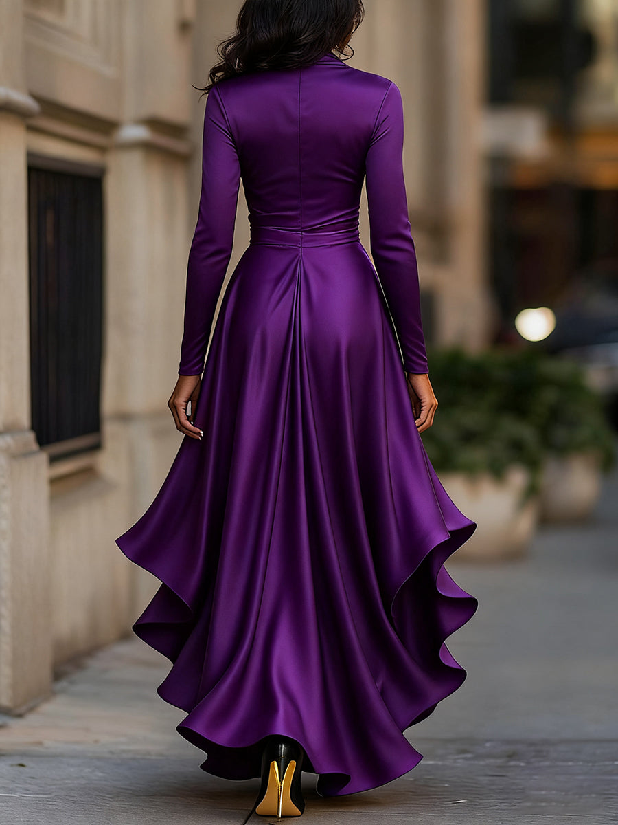 Léon Varel Midnight Blue Draped Satin Maxi Dress With Ruffle Details