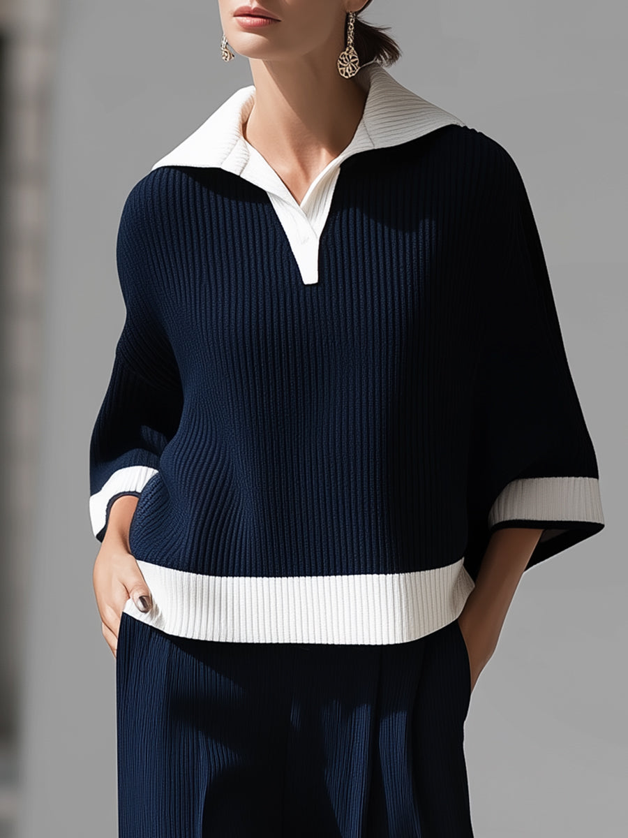 Léon Varel Sophisticated Nautical Ribbed Knit Two-Piece Lounge Set