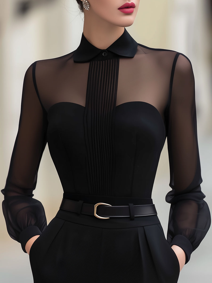Léon Varel Sheer Panel Pleated Front Blouse