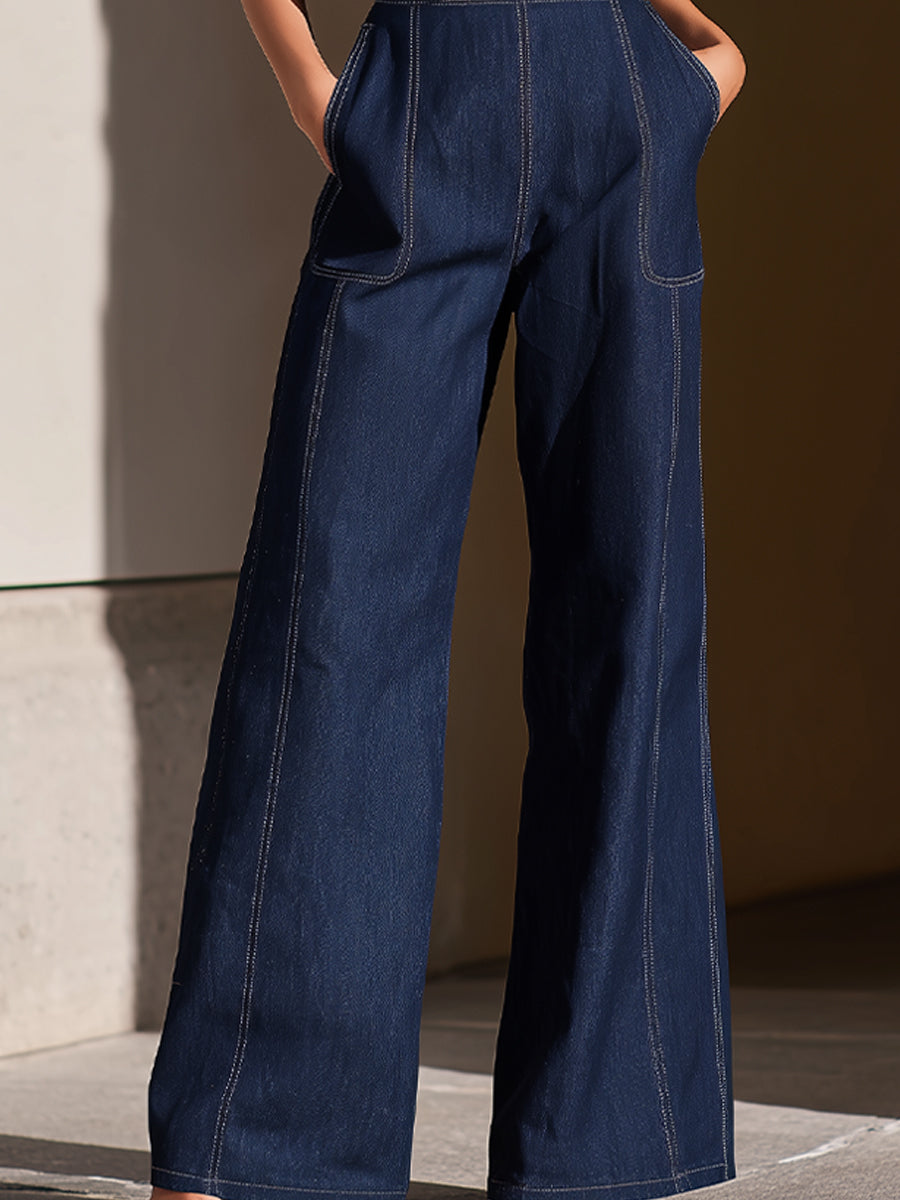 Léon Varel Dark Denim Strapless Wide-Leg Jumpsuit
