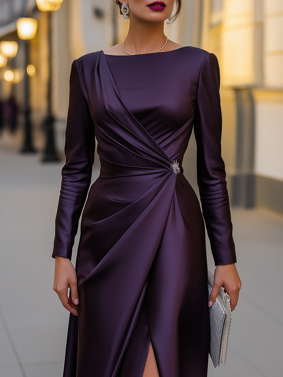 Léon Varel Satin Asymmetric Draped Evening Gown