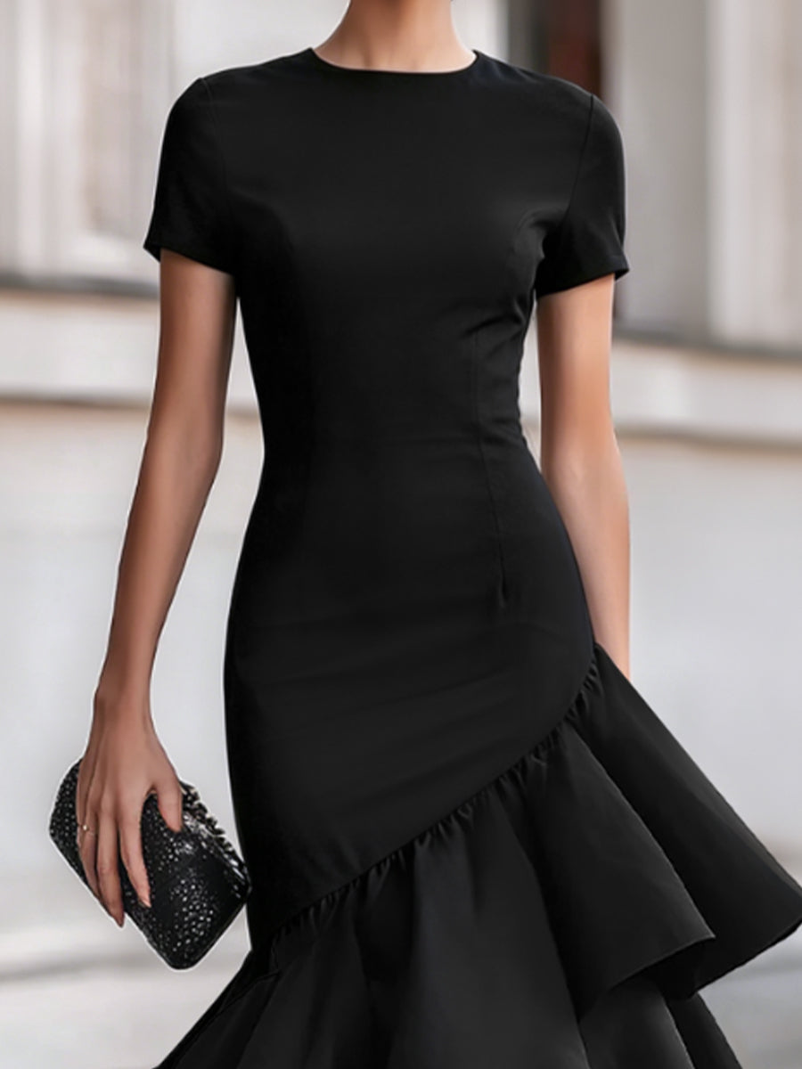 Léon Varel Asymmetrical Ruffle Hem Tailored Midi Dress