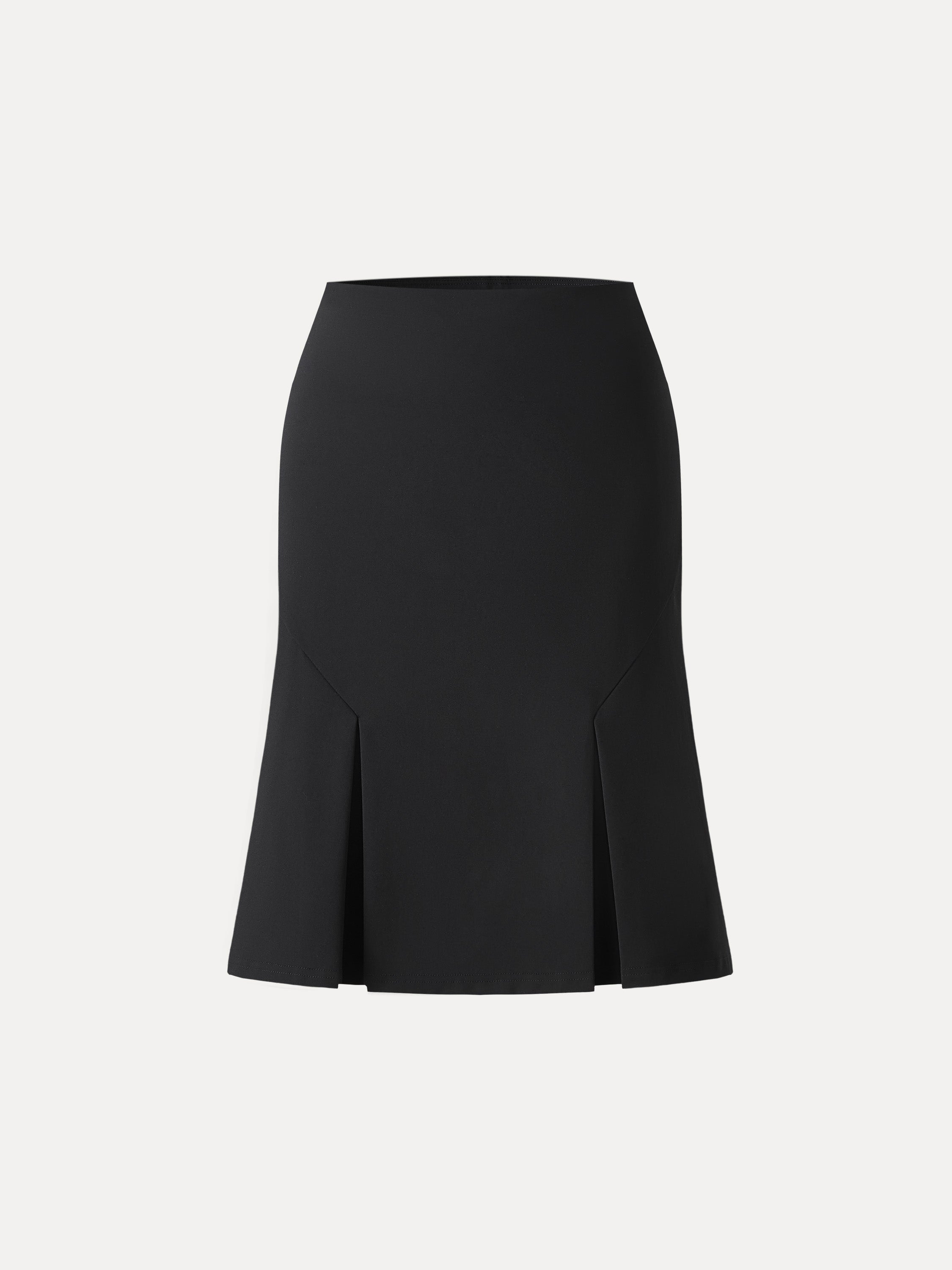 4-Way Stretch Knee Length Pleated Flare Skirt