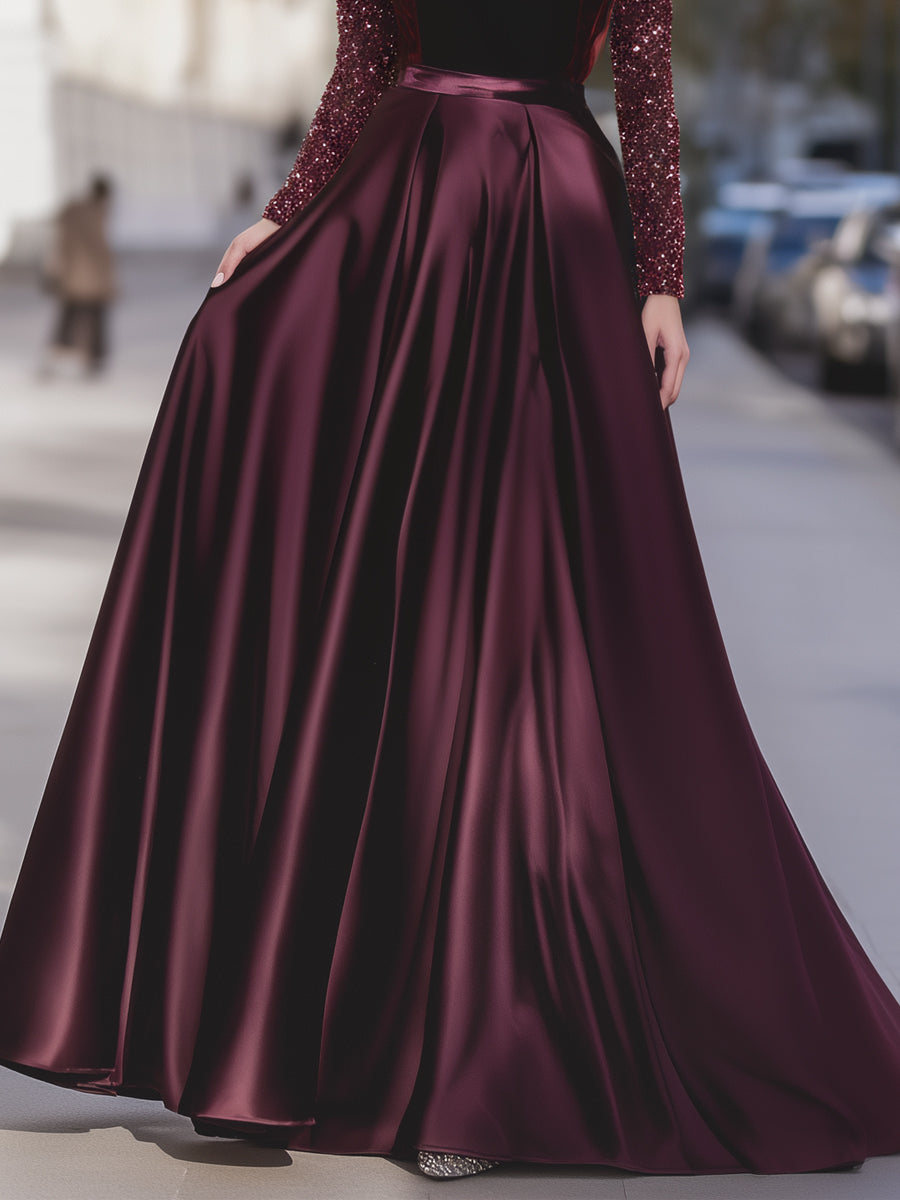 Léon Varel Velvet Sequin Sleeve Gown With Satin Skirt