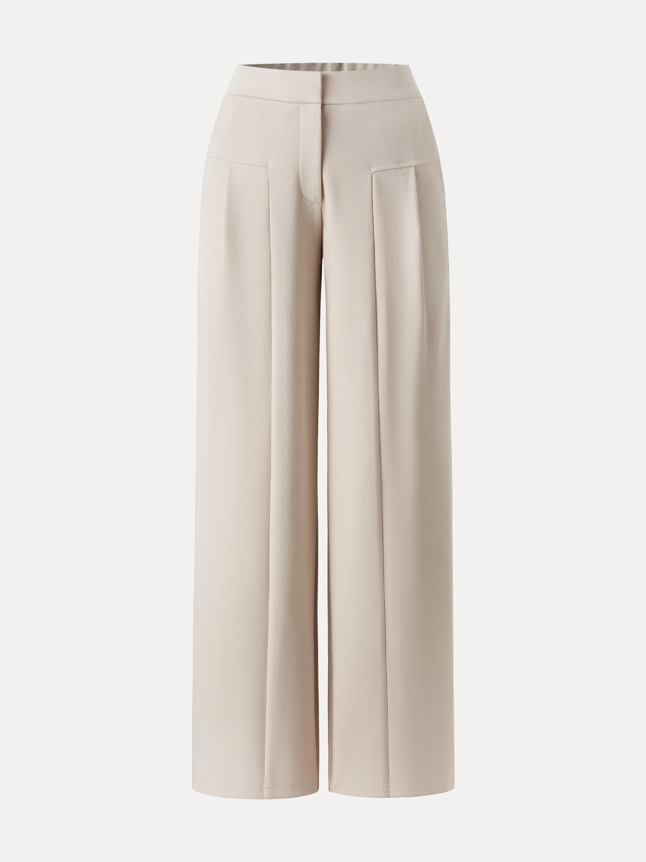 Stretch Cotton Mid Rise Wide Leg Trouser