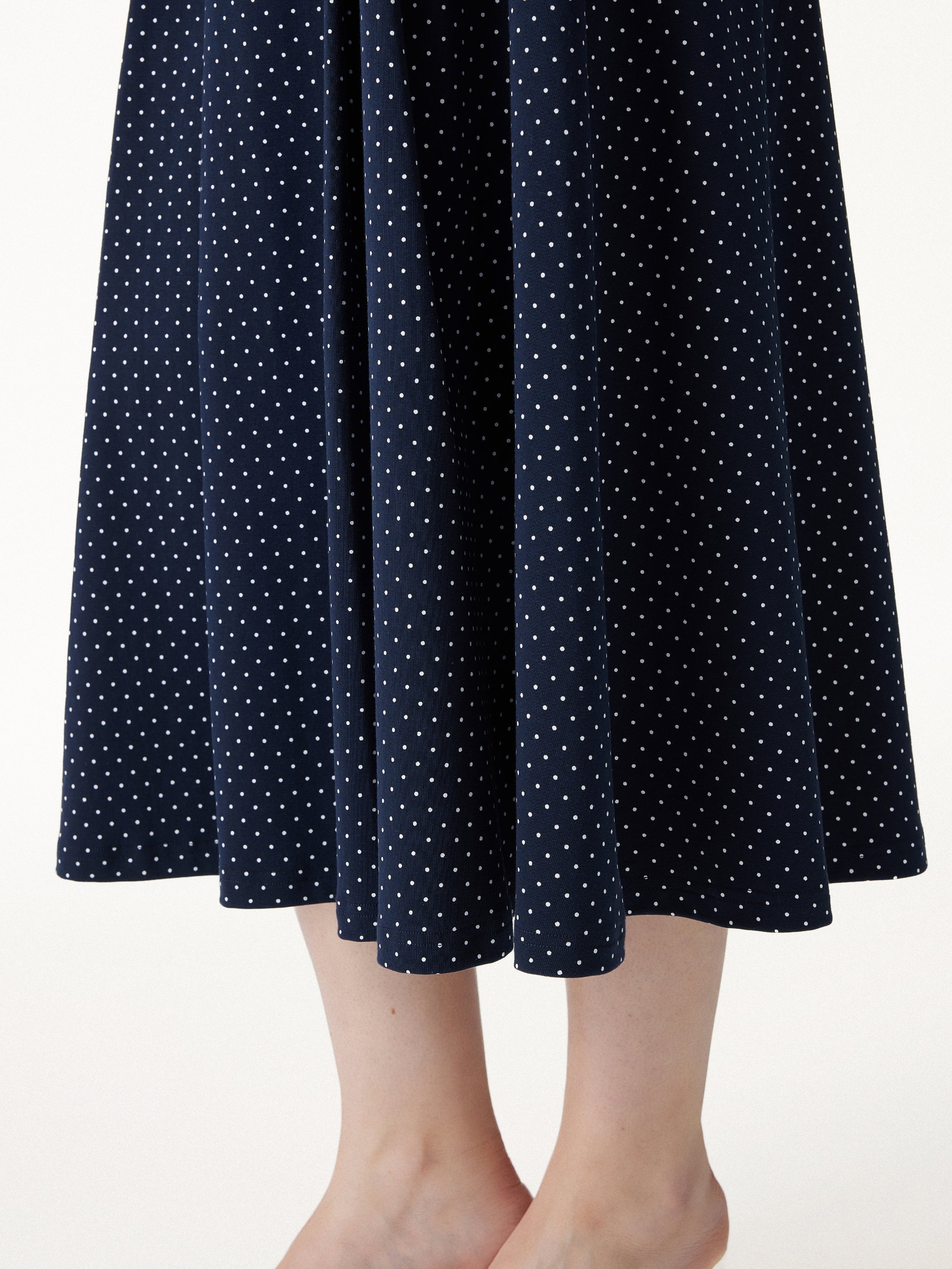 Polka Dots Flared Midi Skirt with Pockets