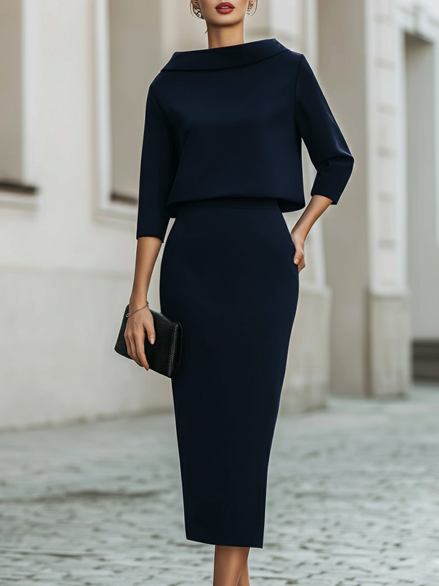 Léon Varel Boat Neck Top And Midi Skirt Set