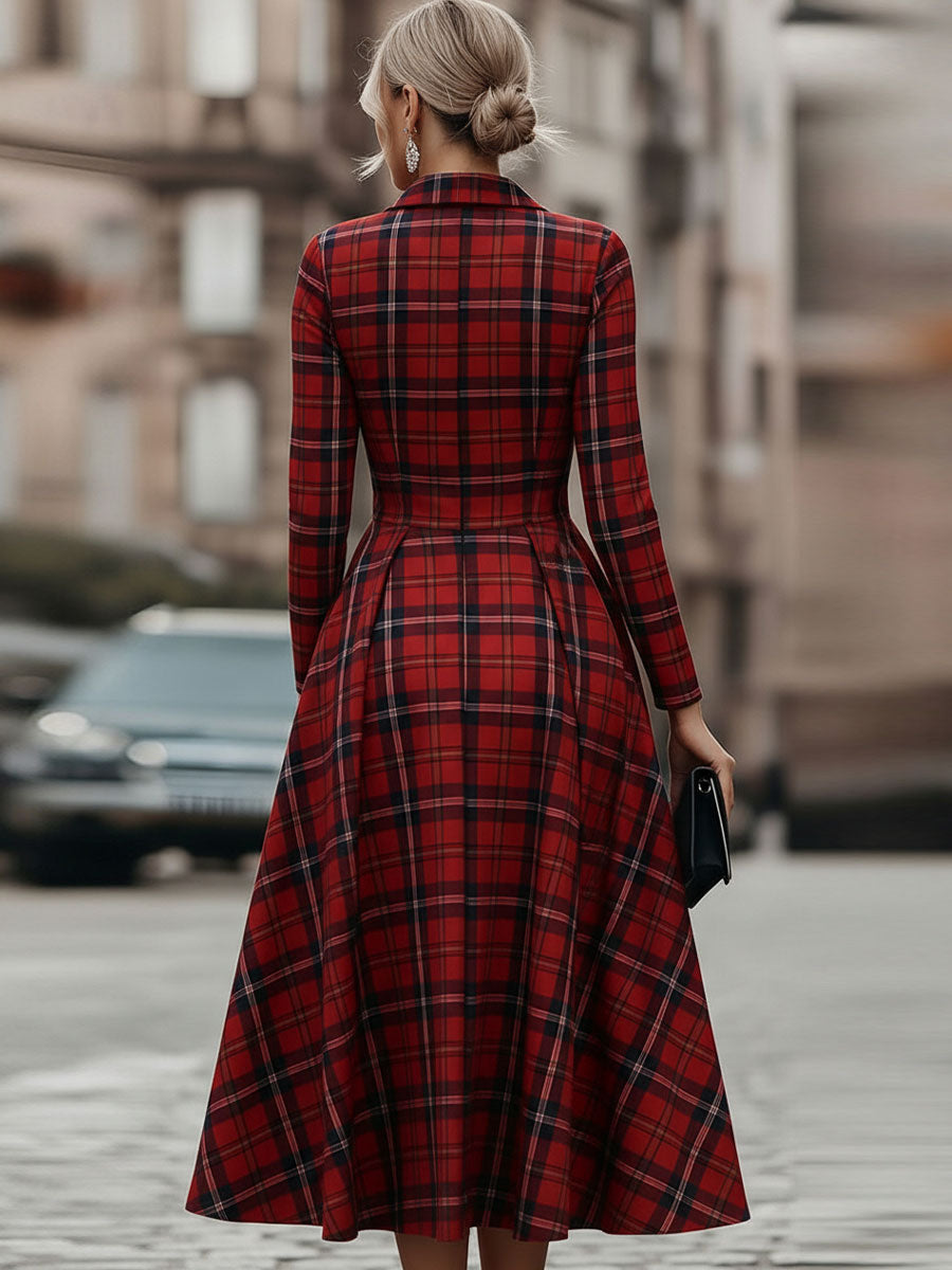 Léon Varel Elegant Long Sleeve Plaid Dress - Perfect Blend Of Classic And Contemporary