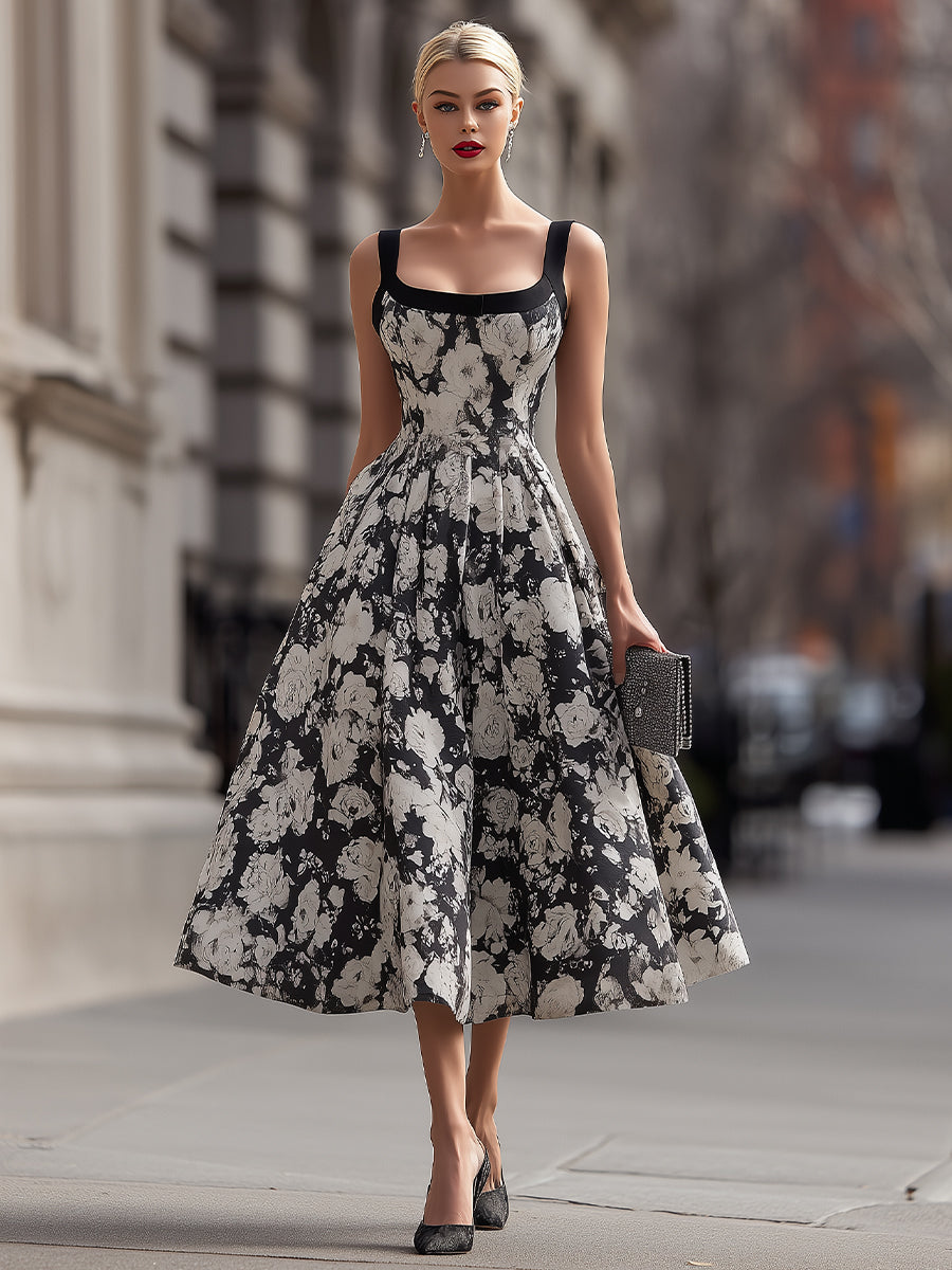 Léon Varel Square Neck Floral A-Line Maxi Dress