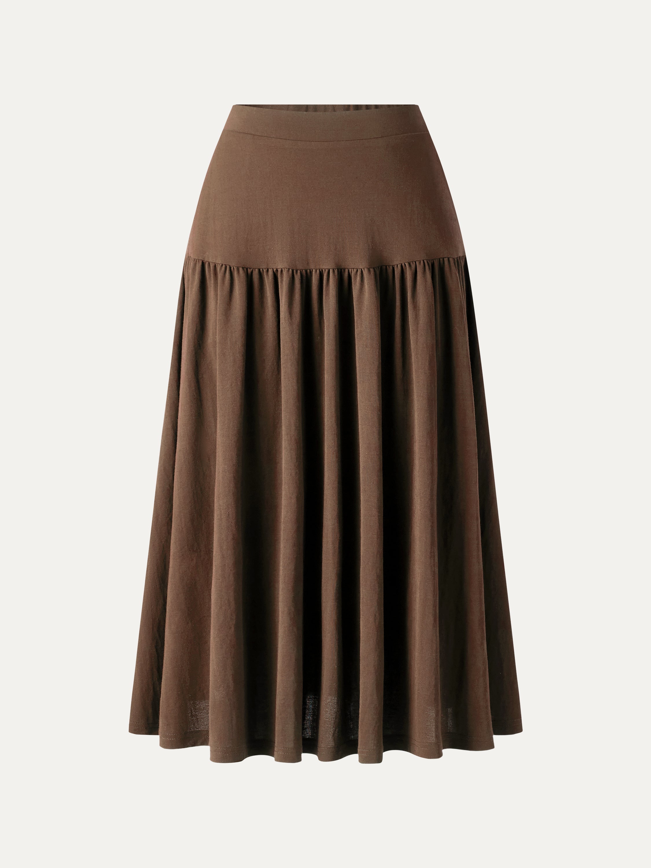 Cotton-Linen Gathered Midi Skirt with Pockets