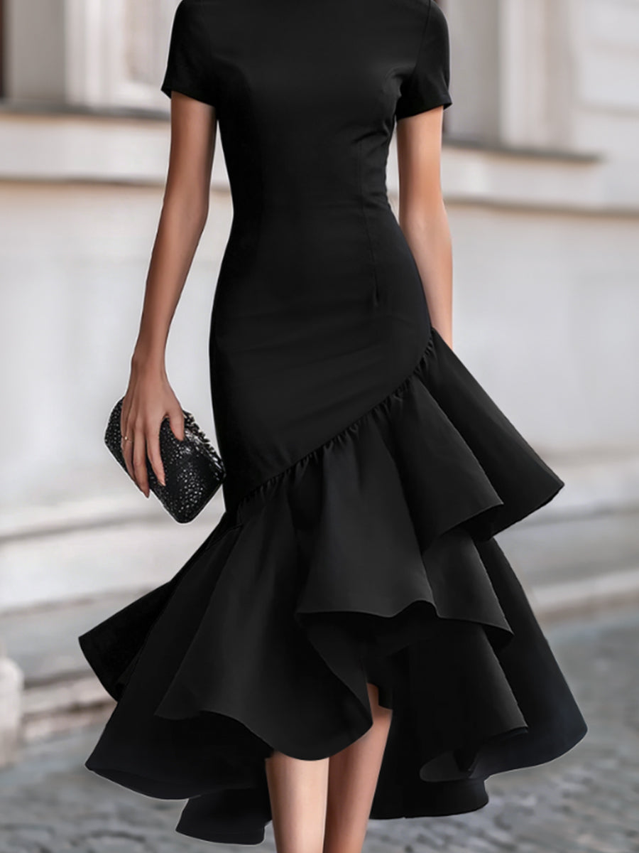 Léon Varel Asymmetrical Ruffle Hem Tailored Midi Dress