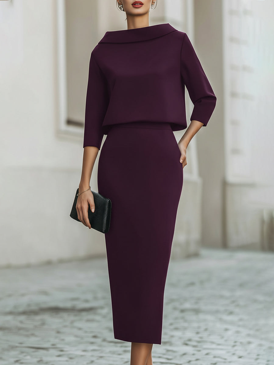 Léon Varel Boat Neck Top And Midi Skirt Set