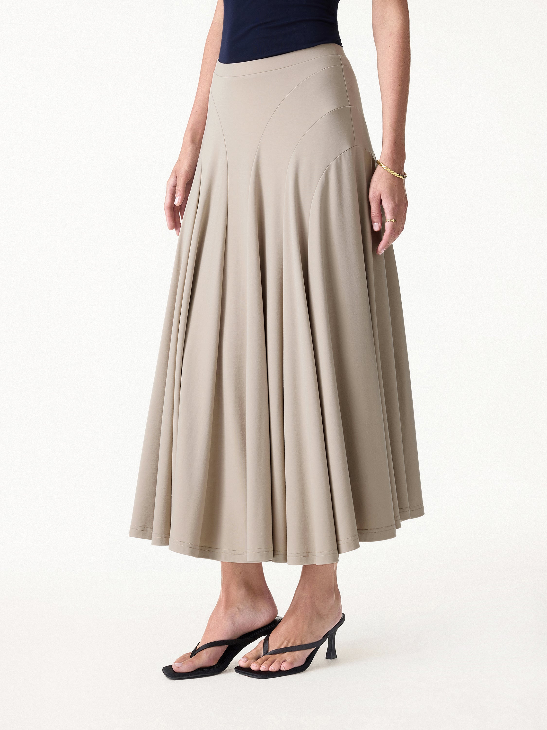 Flowy Drapey Mid Rise Midi Skirt