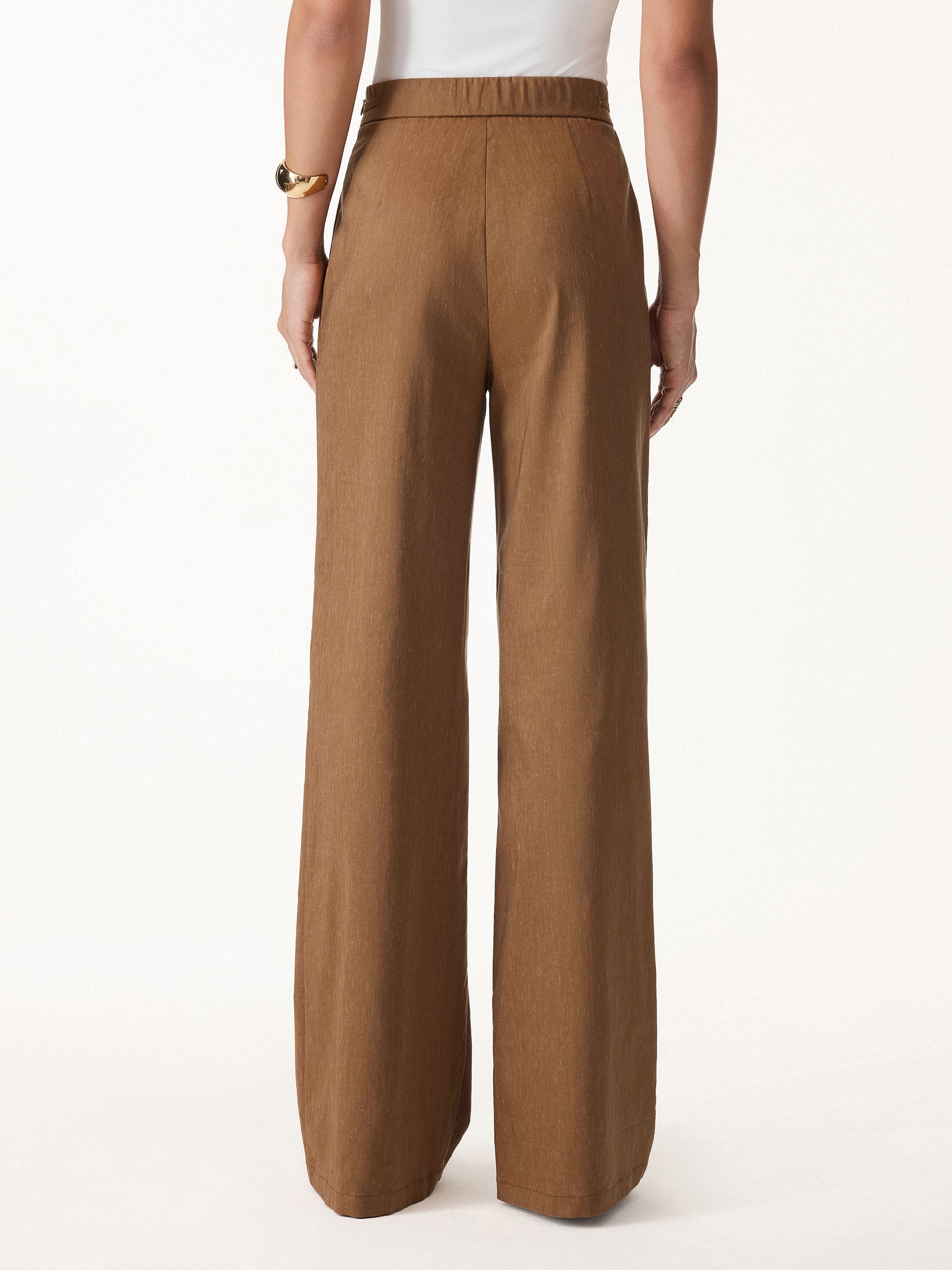 Wrinkle-Resistant Linen Drawstring Wide Leg Pant with Pockets