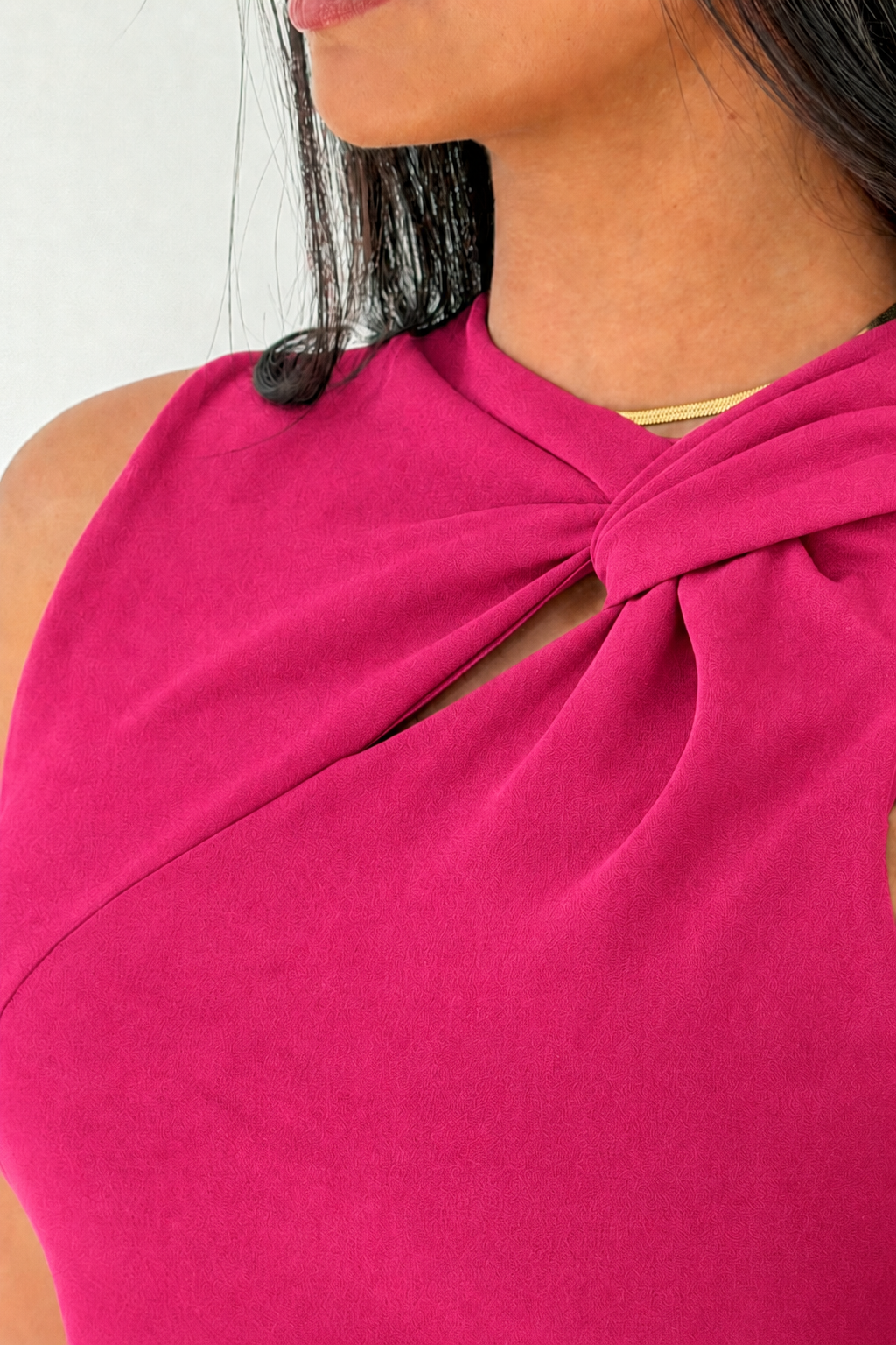 Anastasia Knot Detail Midi Dress Hot Pink