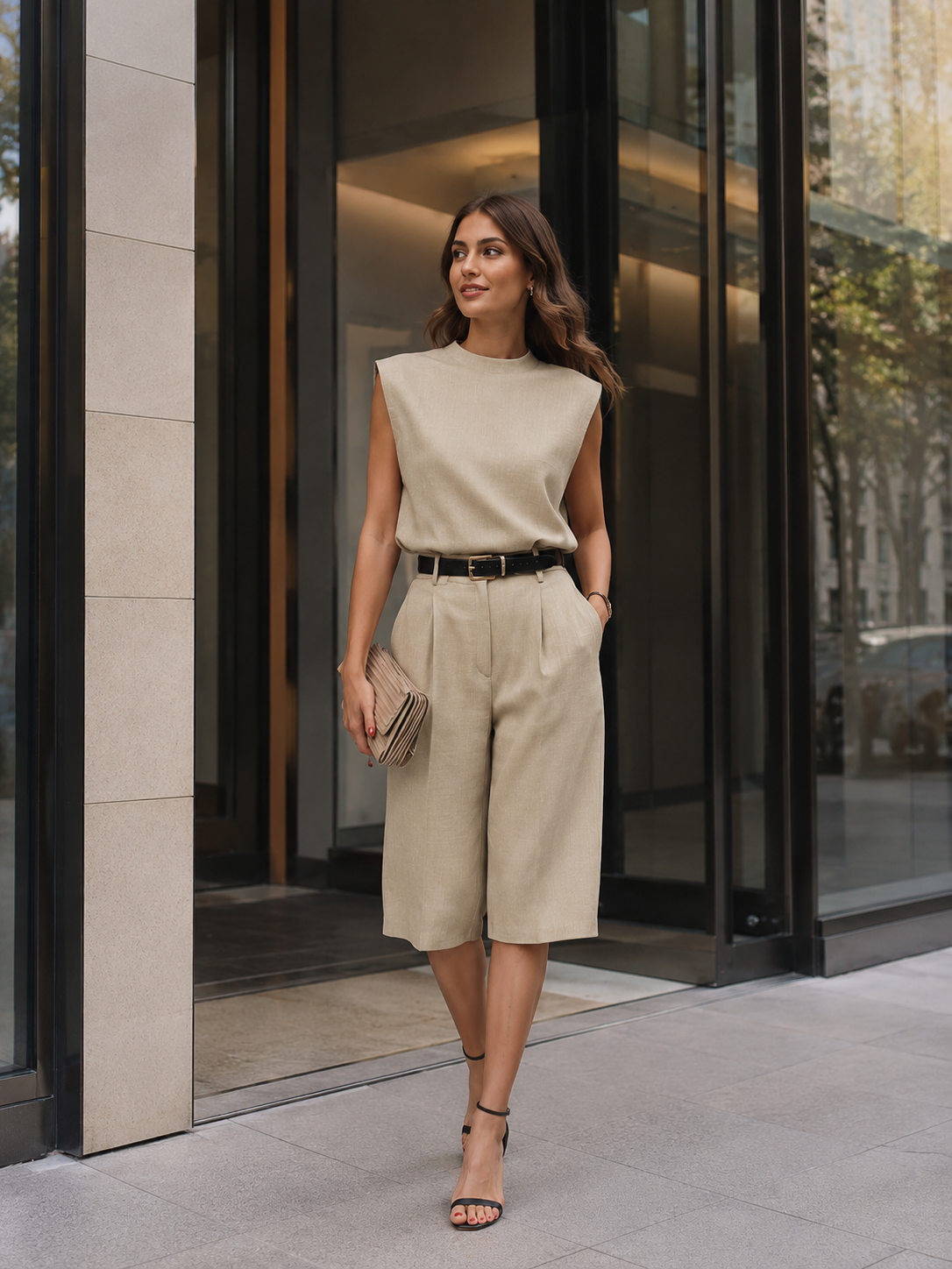 Léon Varel Minimalist Structured Sleeveless Top And Tailored Bermuda Shorts Set