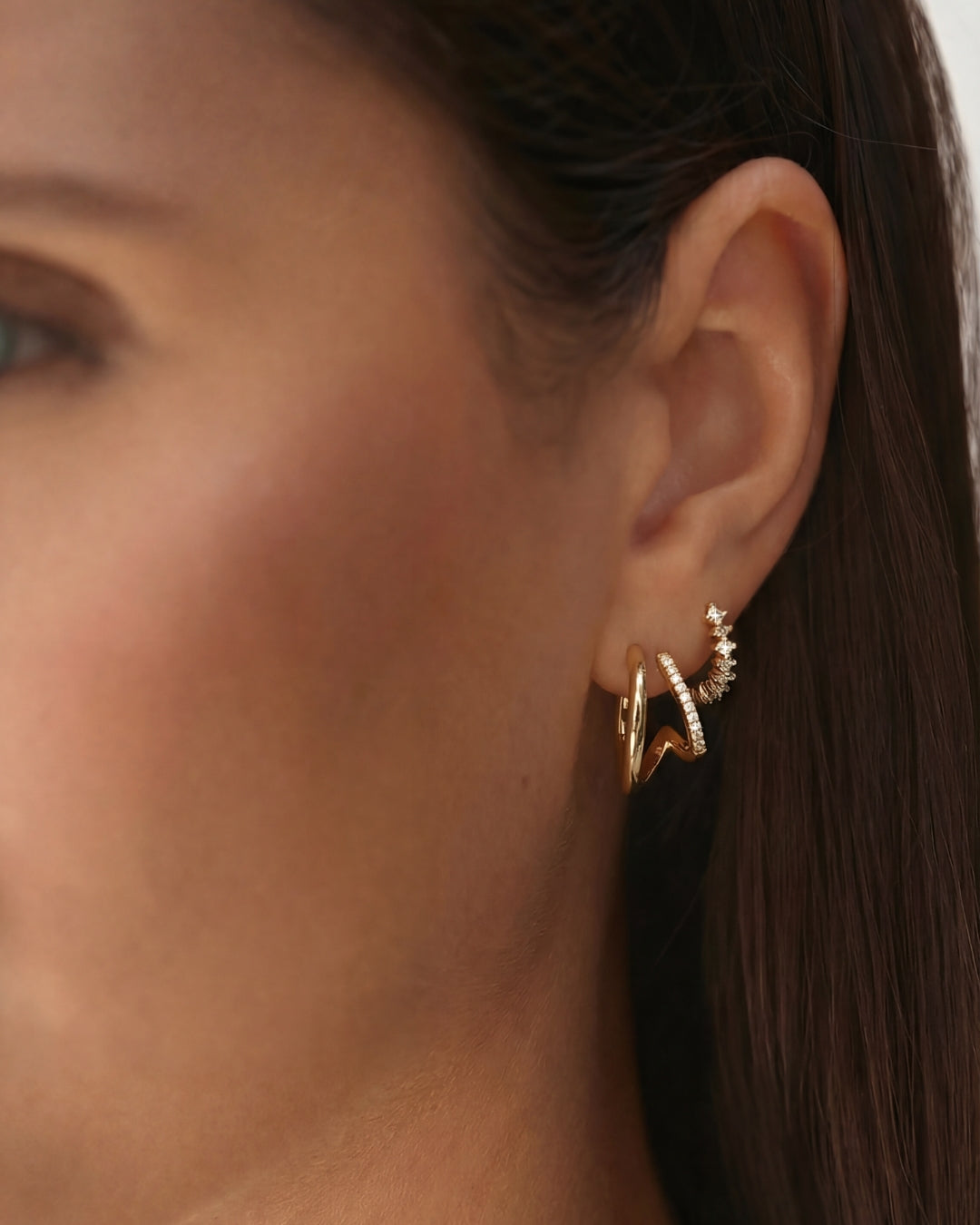 Pavé & Flora Hoop Set – Gold by Léon Varel