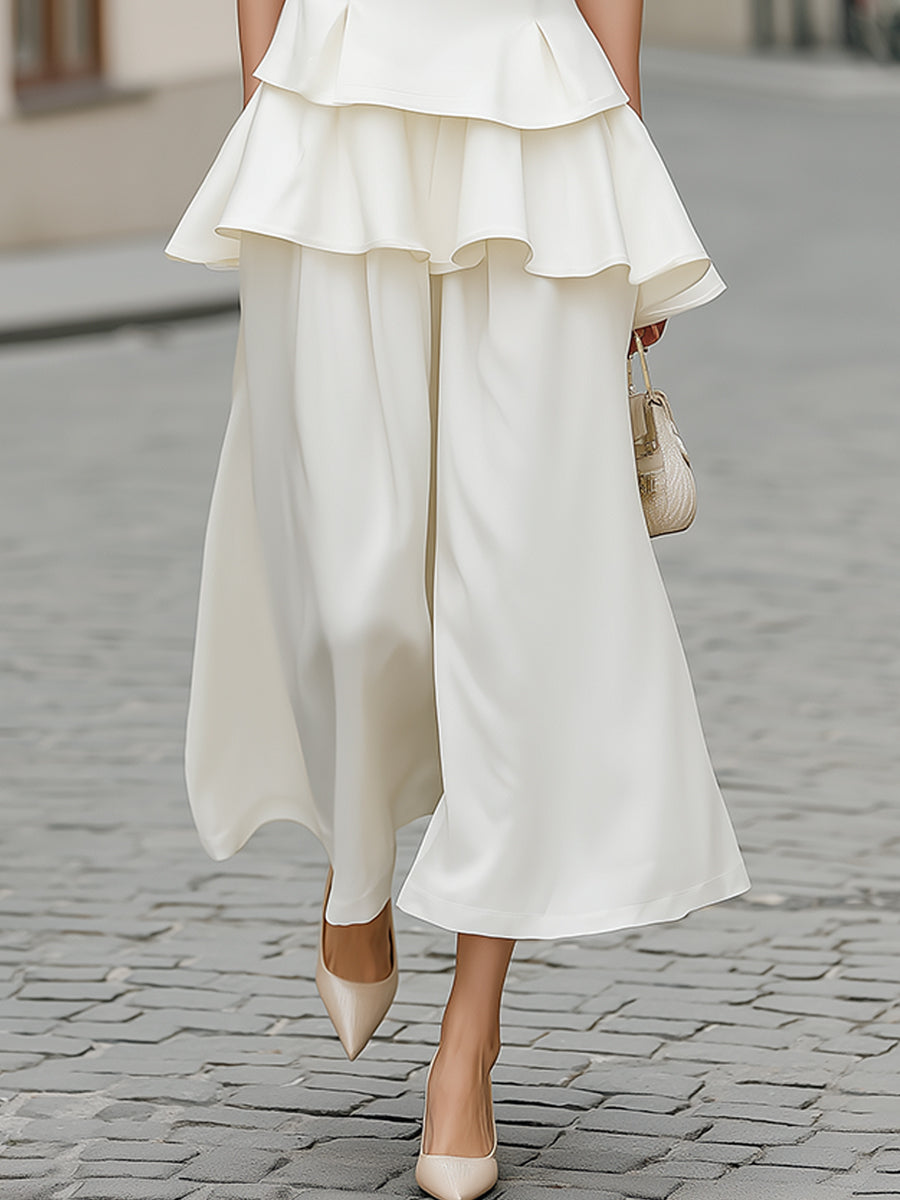 Léon Varel Layered Peplum V-Neck Top And Wide-Leg Pants Set