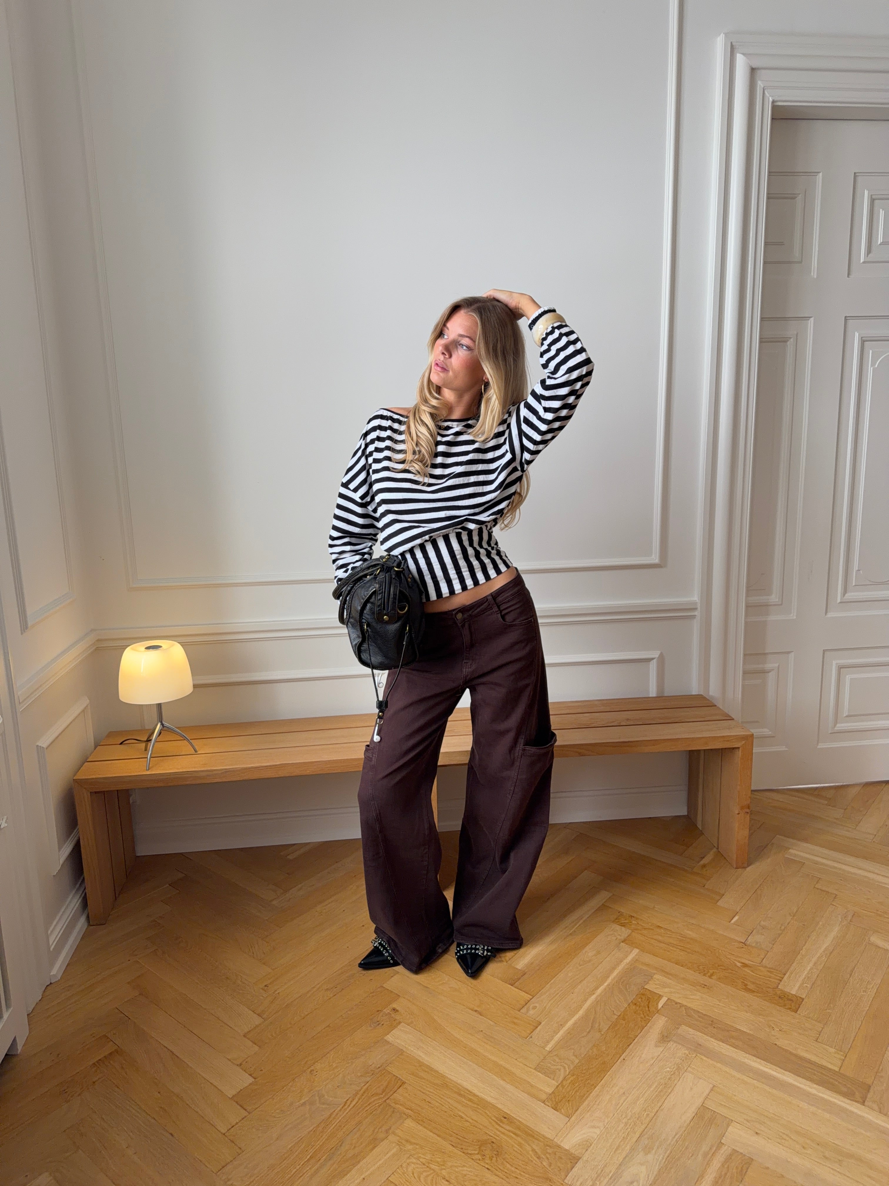 Ida fitted striped long-sleeved top - Black/white