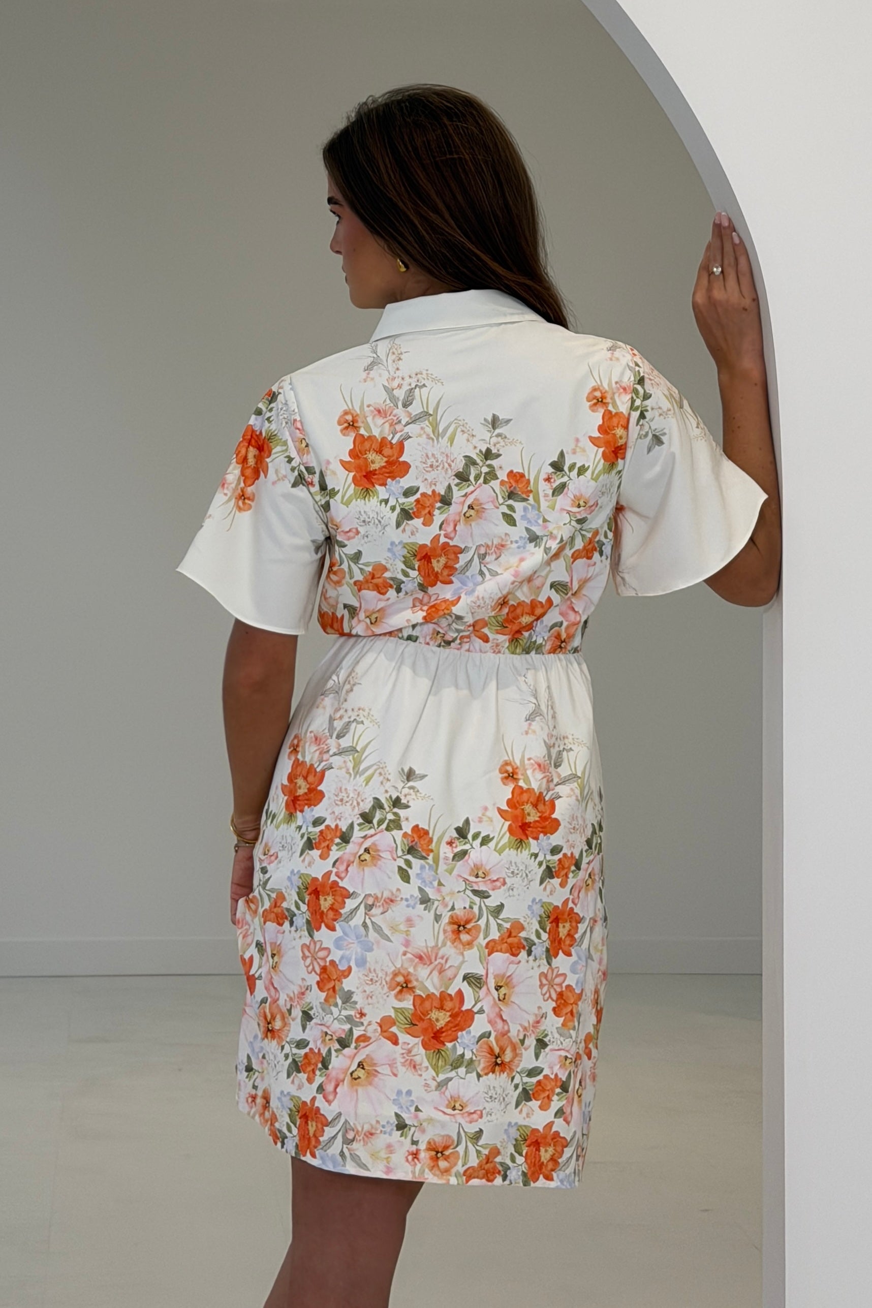 Livia Tie Waist Short Sleeve Printed Mini Dress Ivory