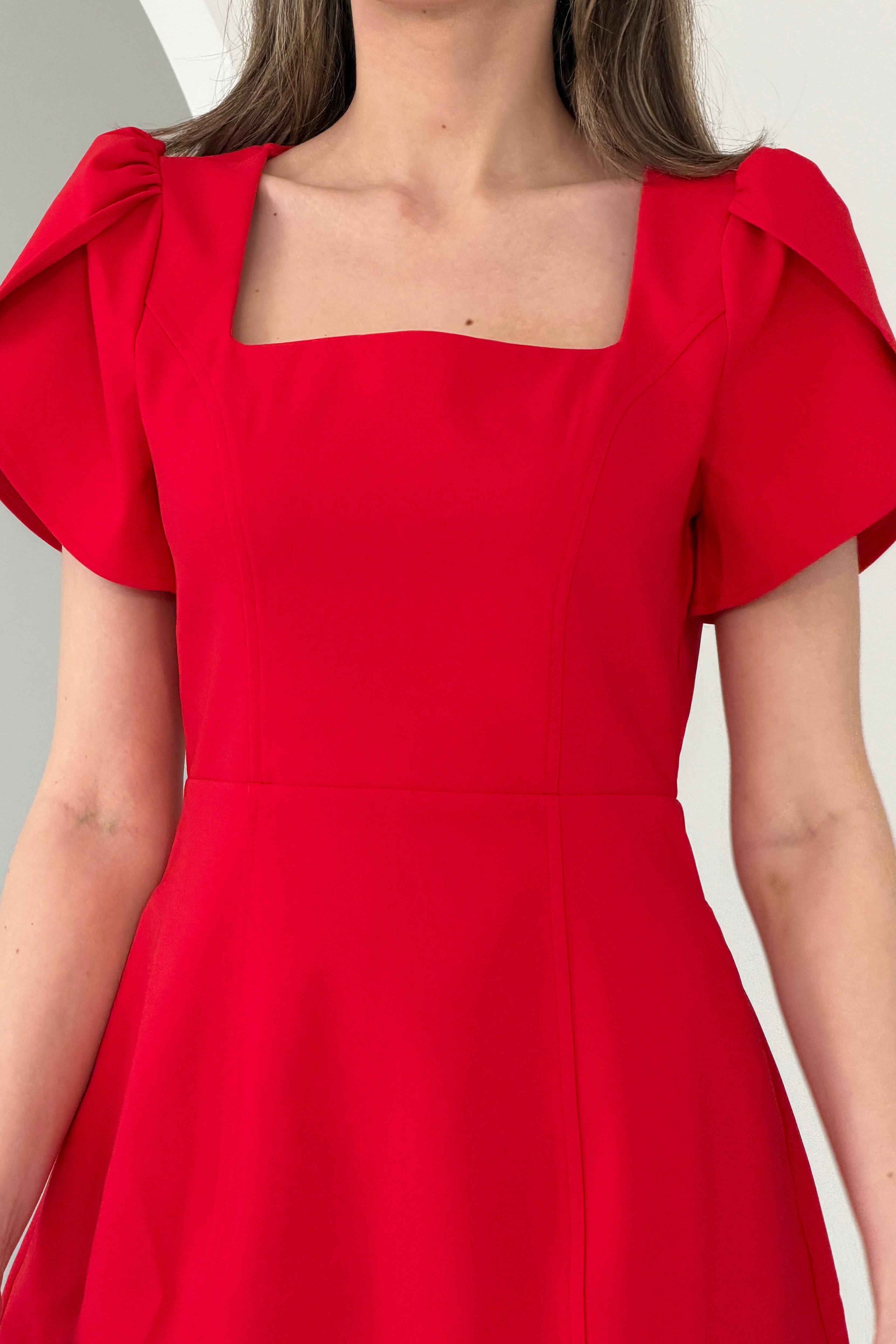 Reeve Square Neck Mini Dress Red