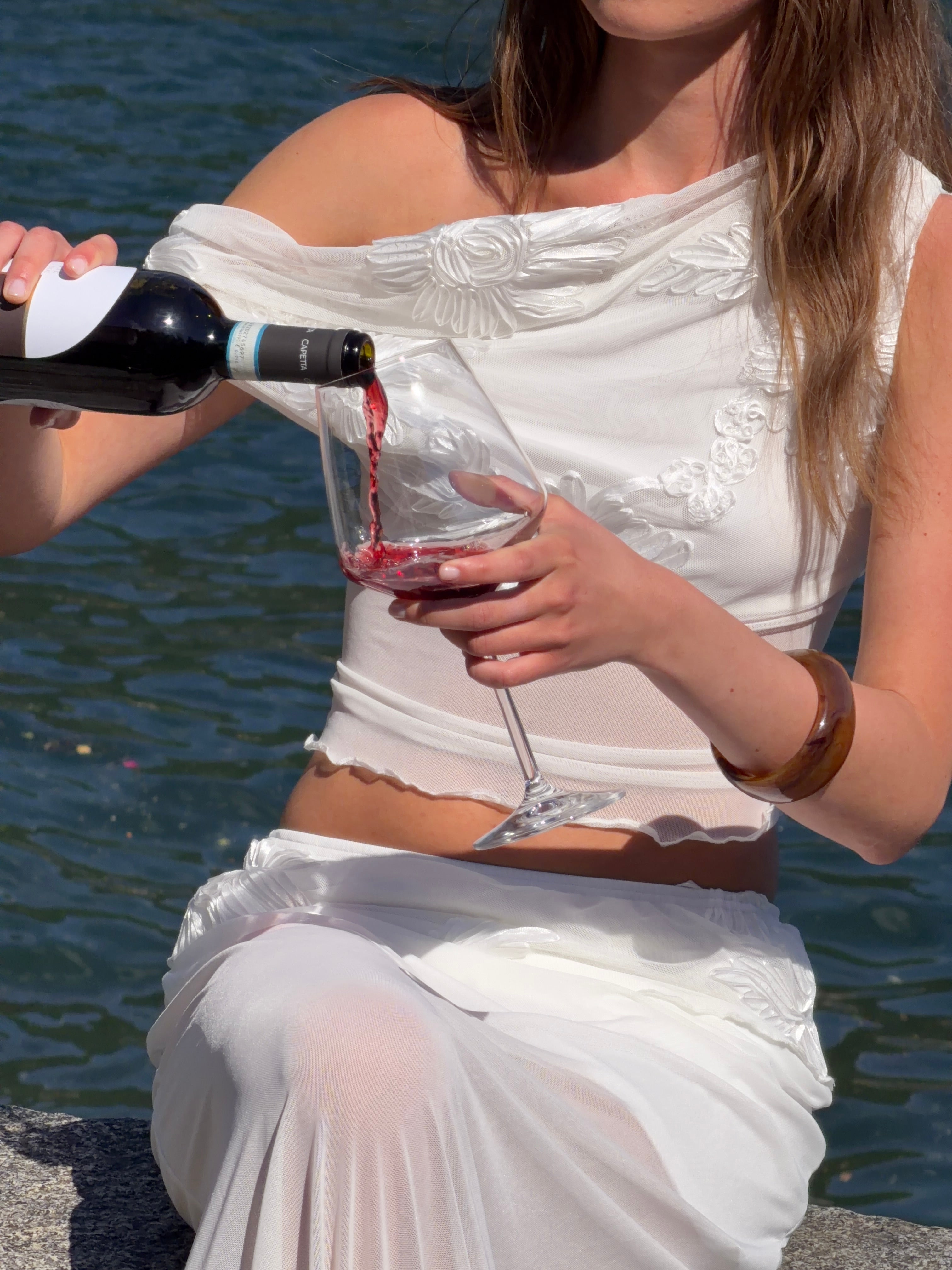 Kivo mesh off shoulder top - White