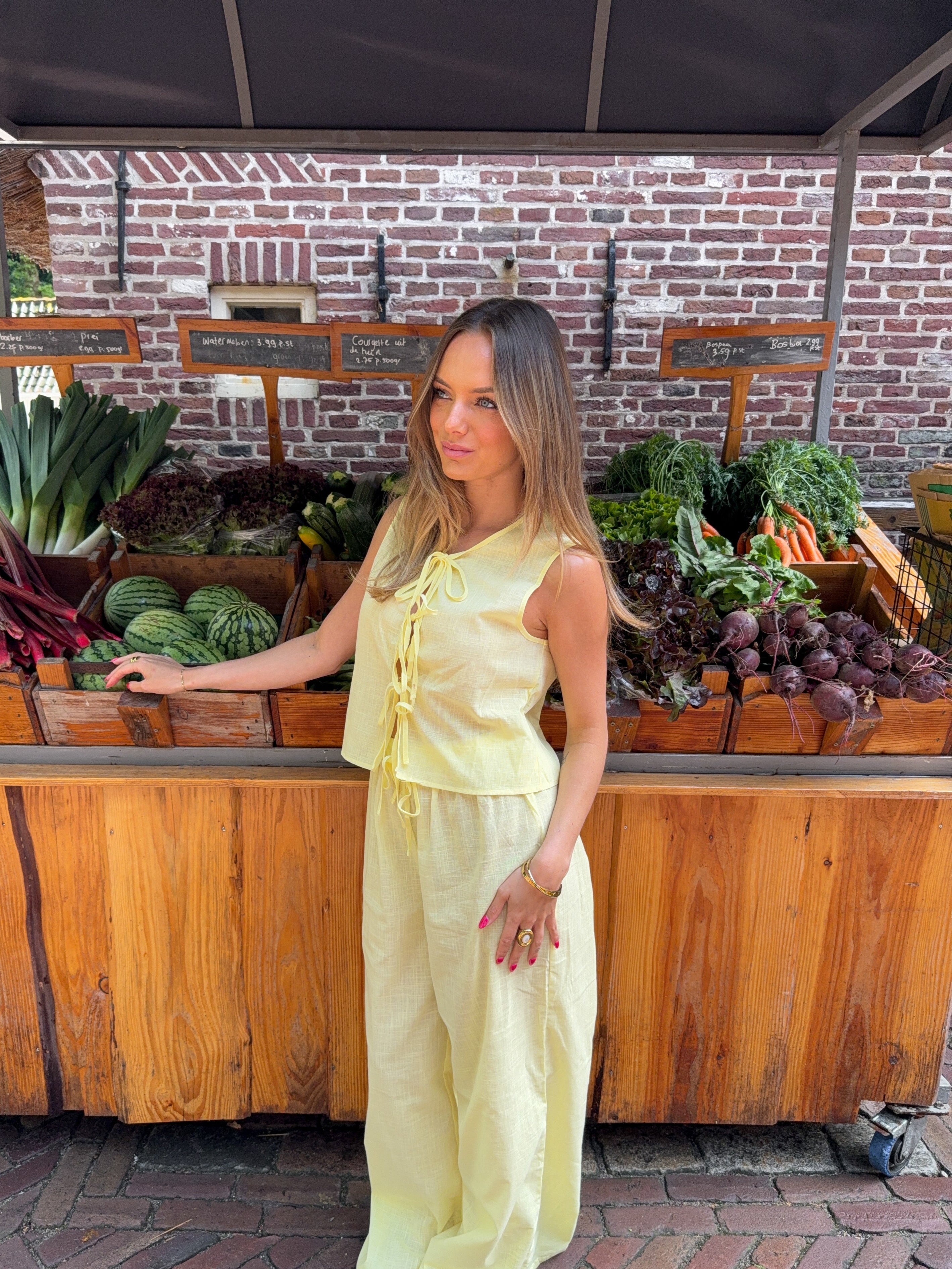 Elva linen vest - Light yellow