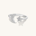 Léon Varel Luna Moon & Star open ring – 925 massief sterling zilveren hemelse wikkelband