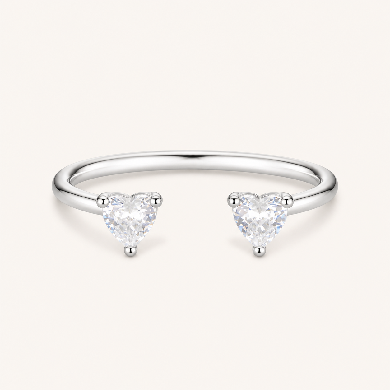 Léon Varel Mon Amour Open Heart Ring – 925 Sterling Silver Double Heart Cubic Zirconia Band