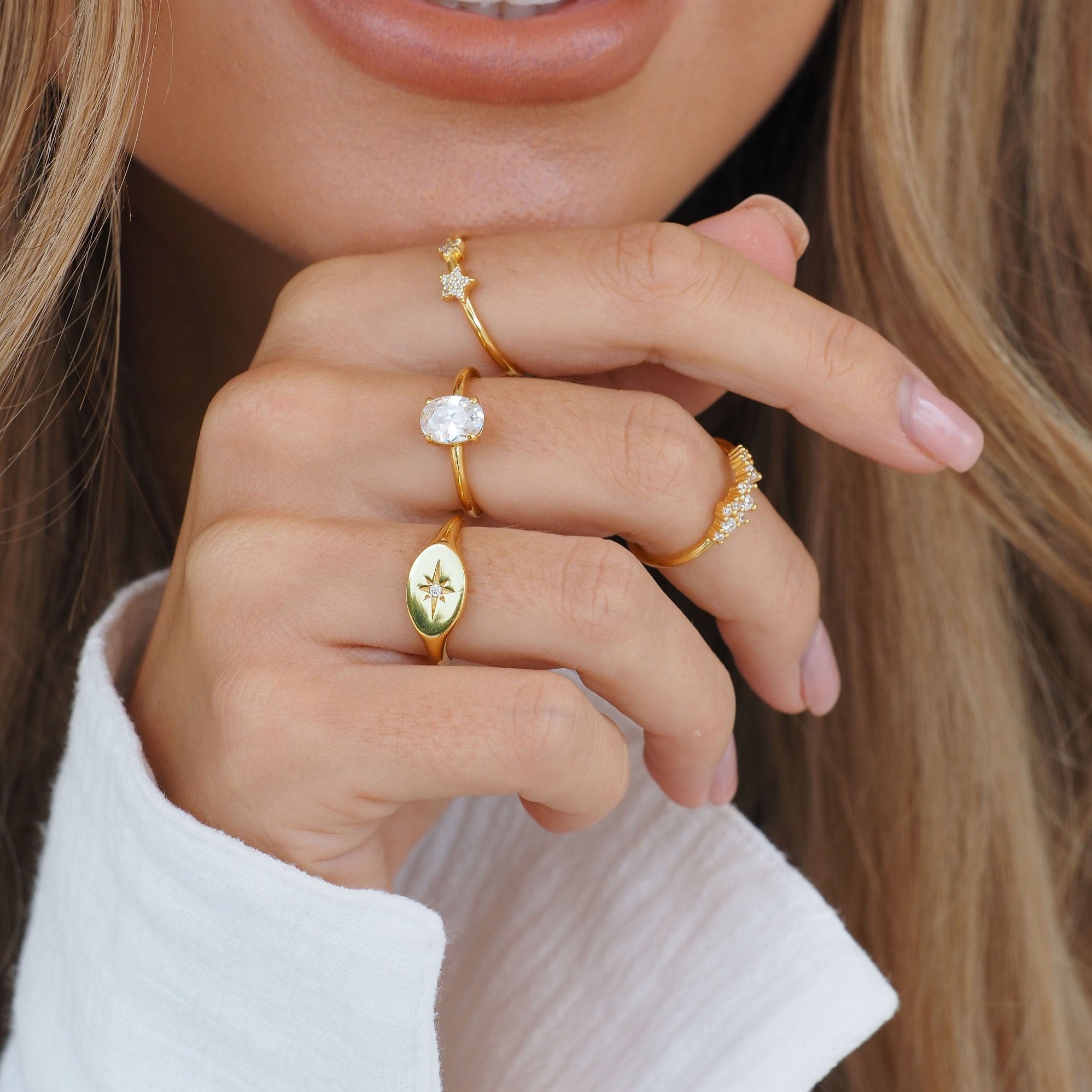 Léon Varel Eternity North Star Signet Ring – 18K Gold Plated Celestial Pinky Ring