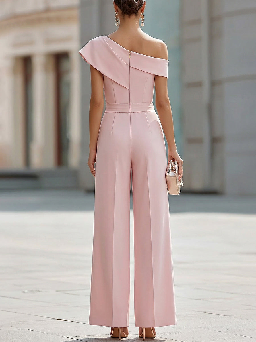 Léon Varel Elegant One-Shoulder Wide-Leg Jumpsuit